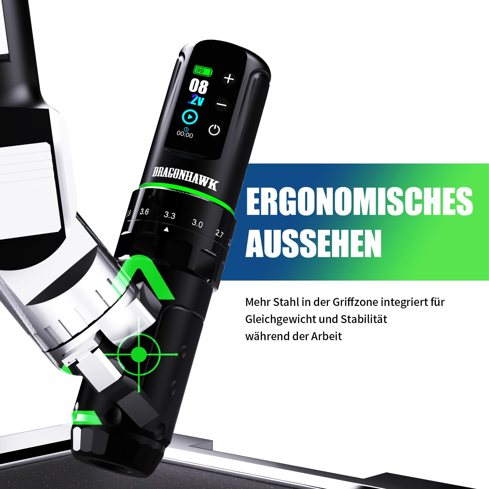 Dragonhawk L3 Tattoo Maschine Set,7 Hublängen 2 Stück 2000mAh Akkus | Kabelloses Tätowiermaschine Hub 2,4–4,2mm,RCA-Anschluss,Nadeln Für Einsteiger auf Übungshaut Rosa
