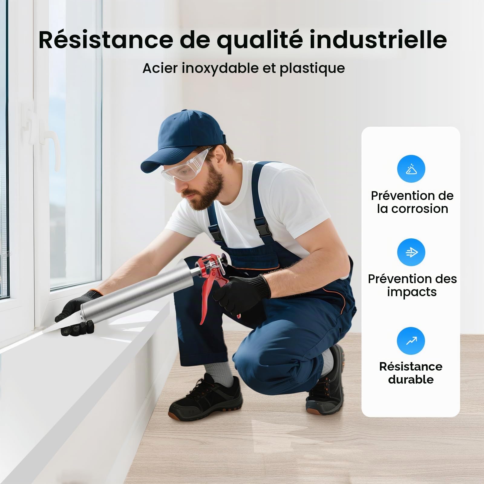 Pistolet à joint pour mortier avec 2 buses-Pompe manuelle en acier inoxydable, pelle, seringue à béton, outil de jointoiement pour carrelage, maçonnerie, silicone et mastic