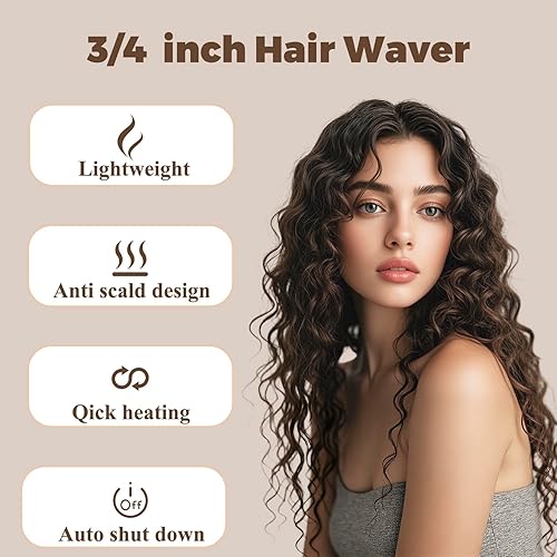 Miniatura 2 de Ondulador de pelo ondulado de 3/4 pulgadas, rizador de 3 barriles profundos, rizador de cerámica, temperatura ajustable, rizador de pelo ligero
