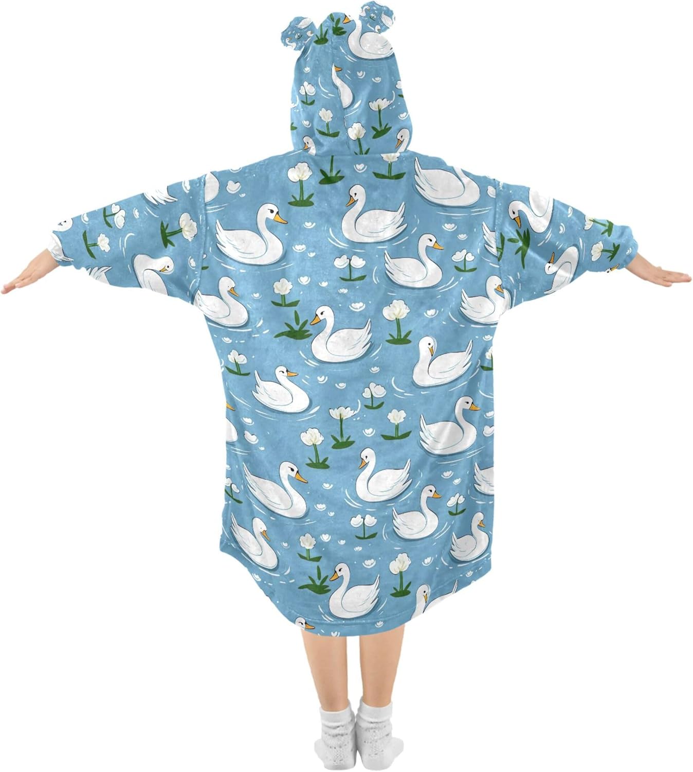 Swan Animal Kids Wearable Blanket Hoodie with Pocket and Sleeves for Toddlers, Cute Hoodies Girls Boys B0403790