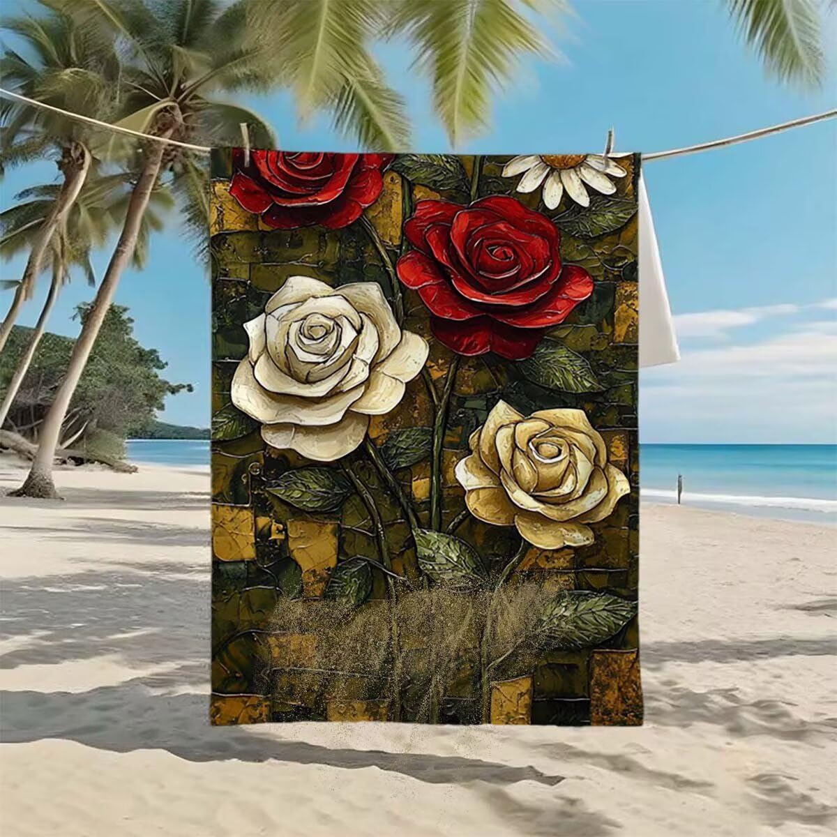 Toalla de Playa Grande 220x100cm/35x70cm, Juego de 2 Toalla Microfibra XXL de Antiarena, Toallas Playa Suave Ligera, Absorbente Secado Rápido, Beach Towel Viaje, Regalo Mujer Hombre (Margarita) H-97