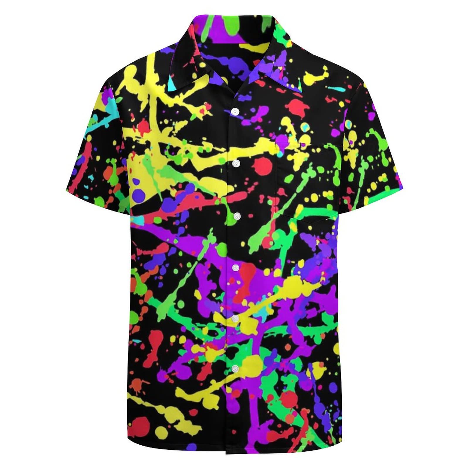 LARSD80s Shirts for Men 90s Button Up Shirt Vintage Retro Hawaiian Beach Shirt Neon Disco Shirt Funny Party Shirt