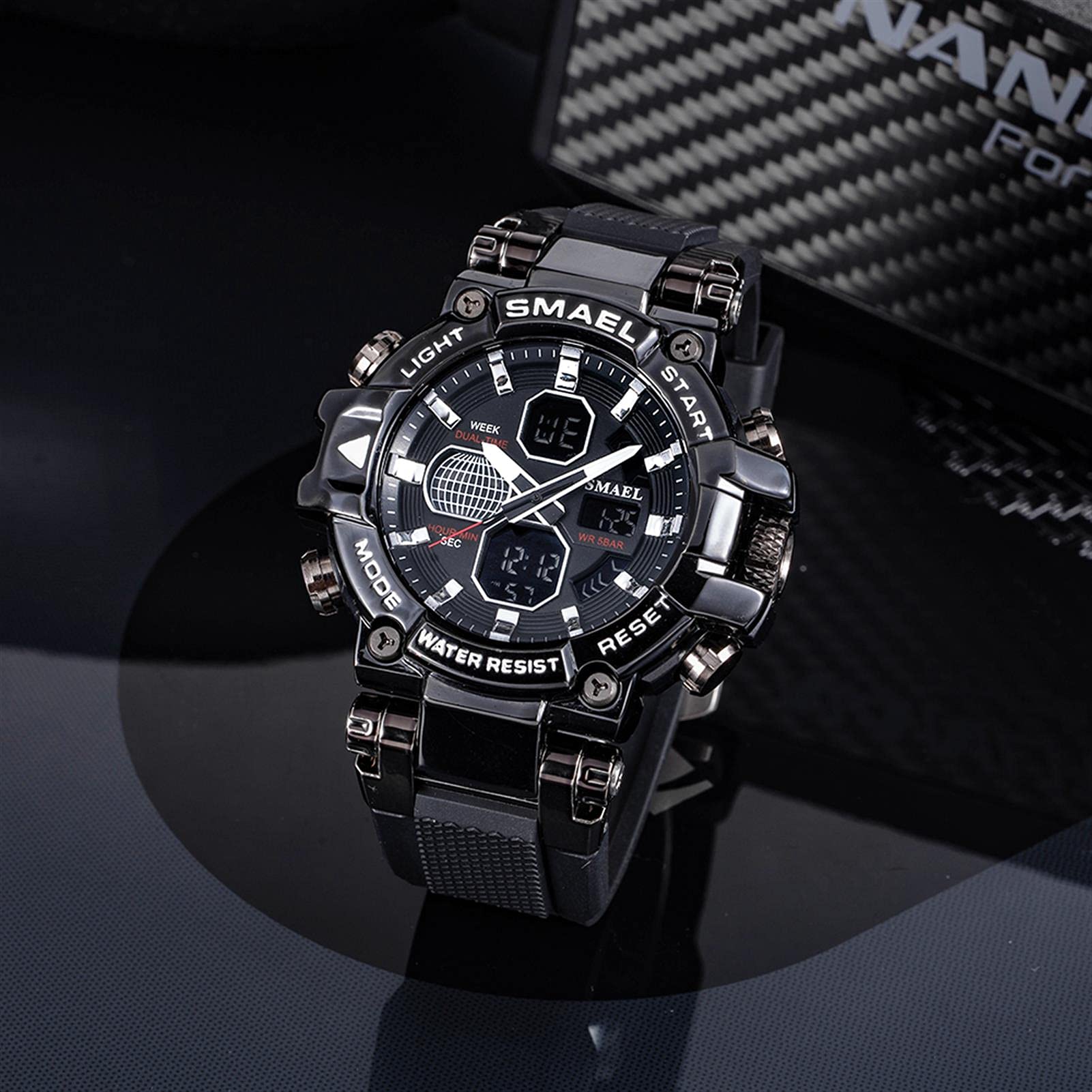 Montre Numérique pour Homme Military Sport Analogique Digital Chronographe Montres pour Homme Étanche LED Résine Montre-Bracelet