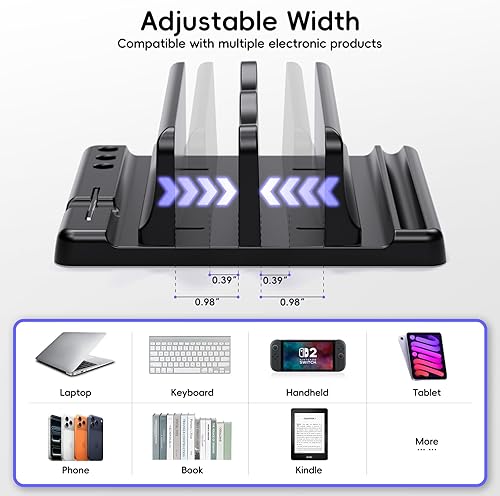 Miniatura 2 de Soporte vertical para laptop, ancho ajustable, diseño 6 en 1, organizador de escritorio que ahorra espacio, compatible con MacBooks, tabletas,