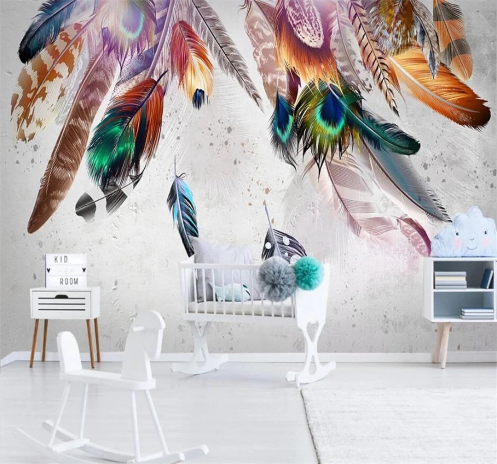 Xlming 250Cm×170Cm(B×H) Minimalist Hand Drawn Watercolour Feathers Unique 3D Wallpaper Luxury Silk Study Dining Feature Sofa Grey Bedroom Living Room Tv Decorative Wall-250Cm×170Cm