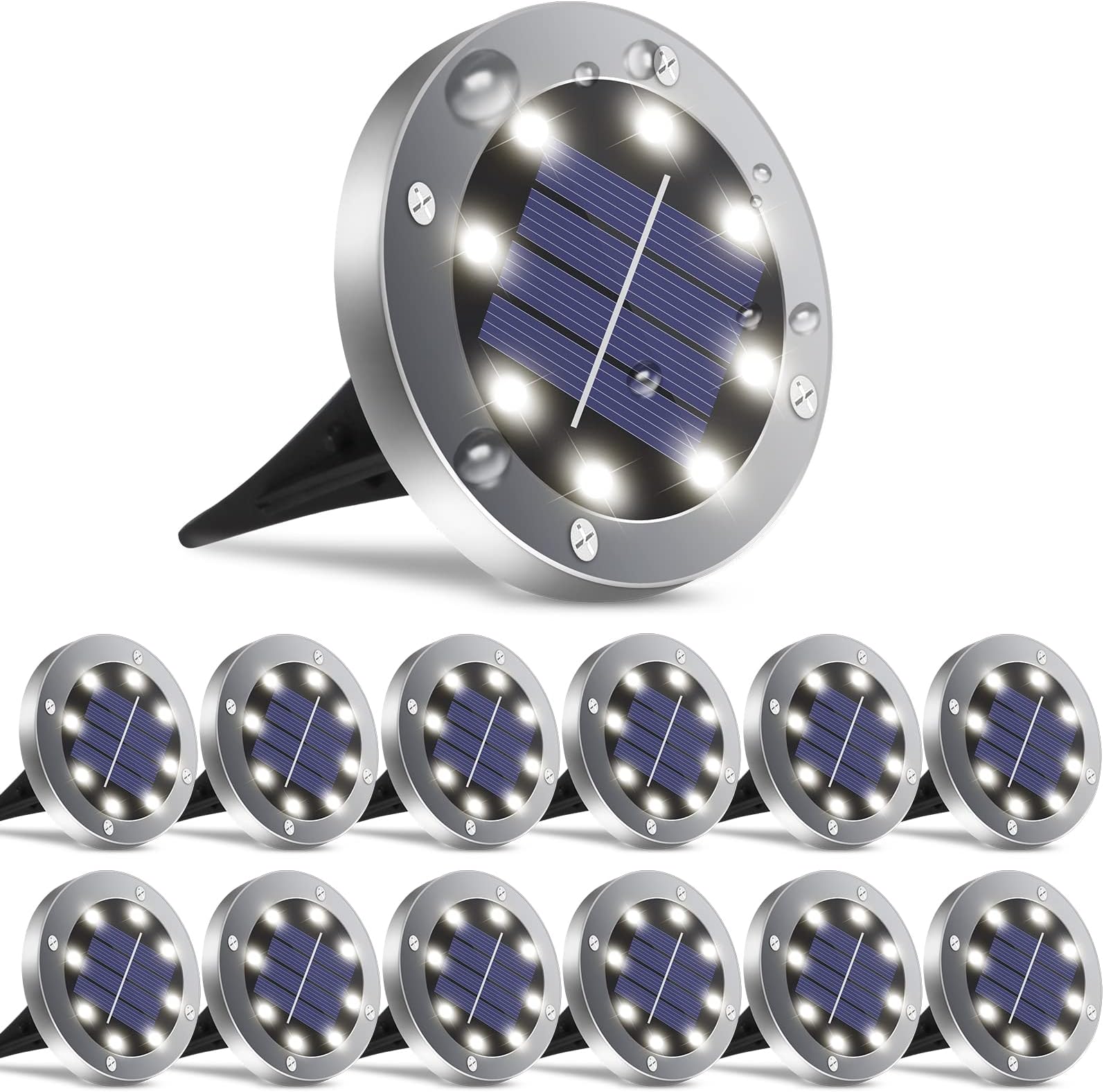 OULONGER 4.6inch Solar Lights Outdoor Waterproof,12Pack Solar Lights for Outside,Solar Garden Lights Landscape Lighting for Patio Pathway Lawn Yard Deck Driveway Walkway(White Light)