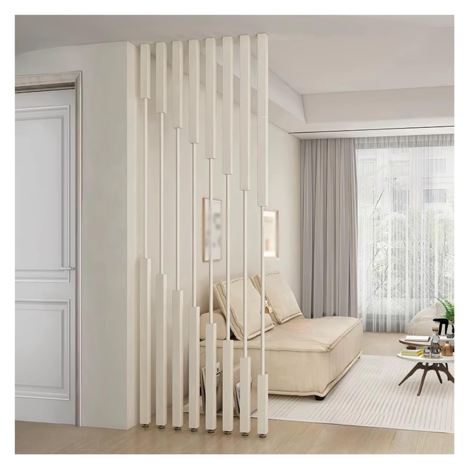 Floor to Ceiling Wall Post Partitions Screens， White Iron Partition Post, 8 Pcs, Customizable Height 70-240cm, No Drill(Height 50in/(127cm))