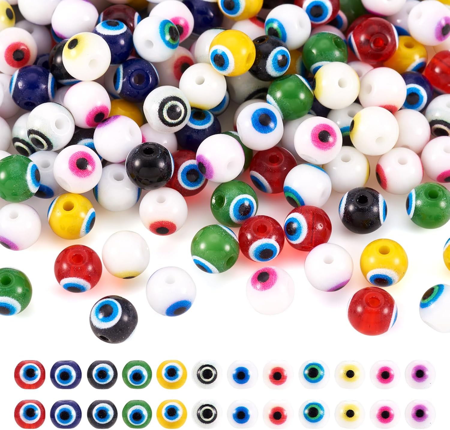 6mm Evil Eye Glass Beads for Easter 240pcs Round Eyeball Loose Spacer Turkish Eye Beads 12 Colors Baking Painted for Lucky Bracelets Necklace Jewelry Keychain