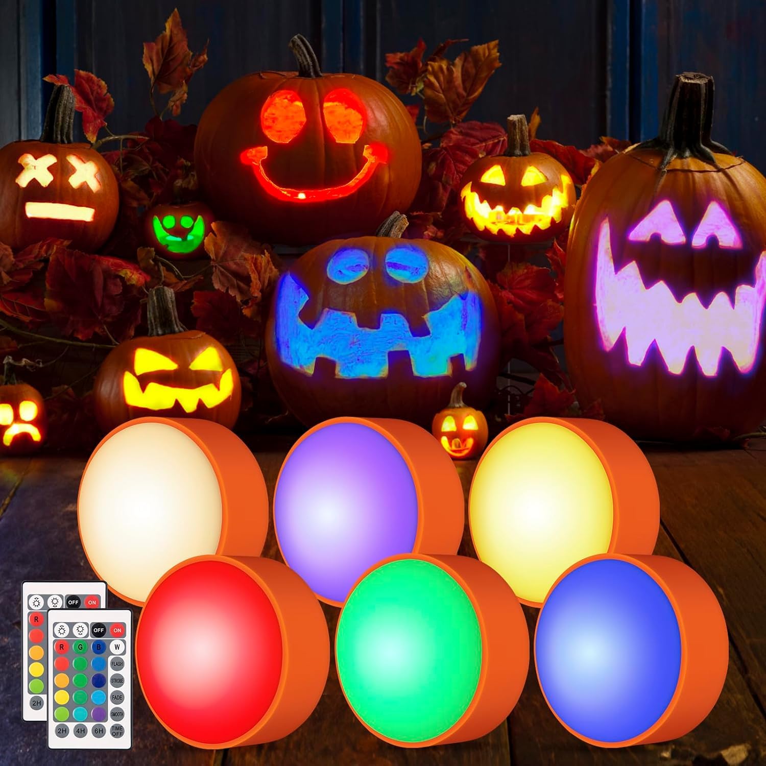 CANDLE IDEA 4 luci LED a forma di zucca di Halloween, con timer e telecomando, a batteria, luce arancione per decorazioni di Halloween, candele senza fiamma per decorazione di zucca