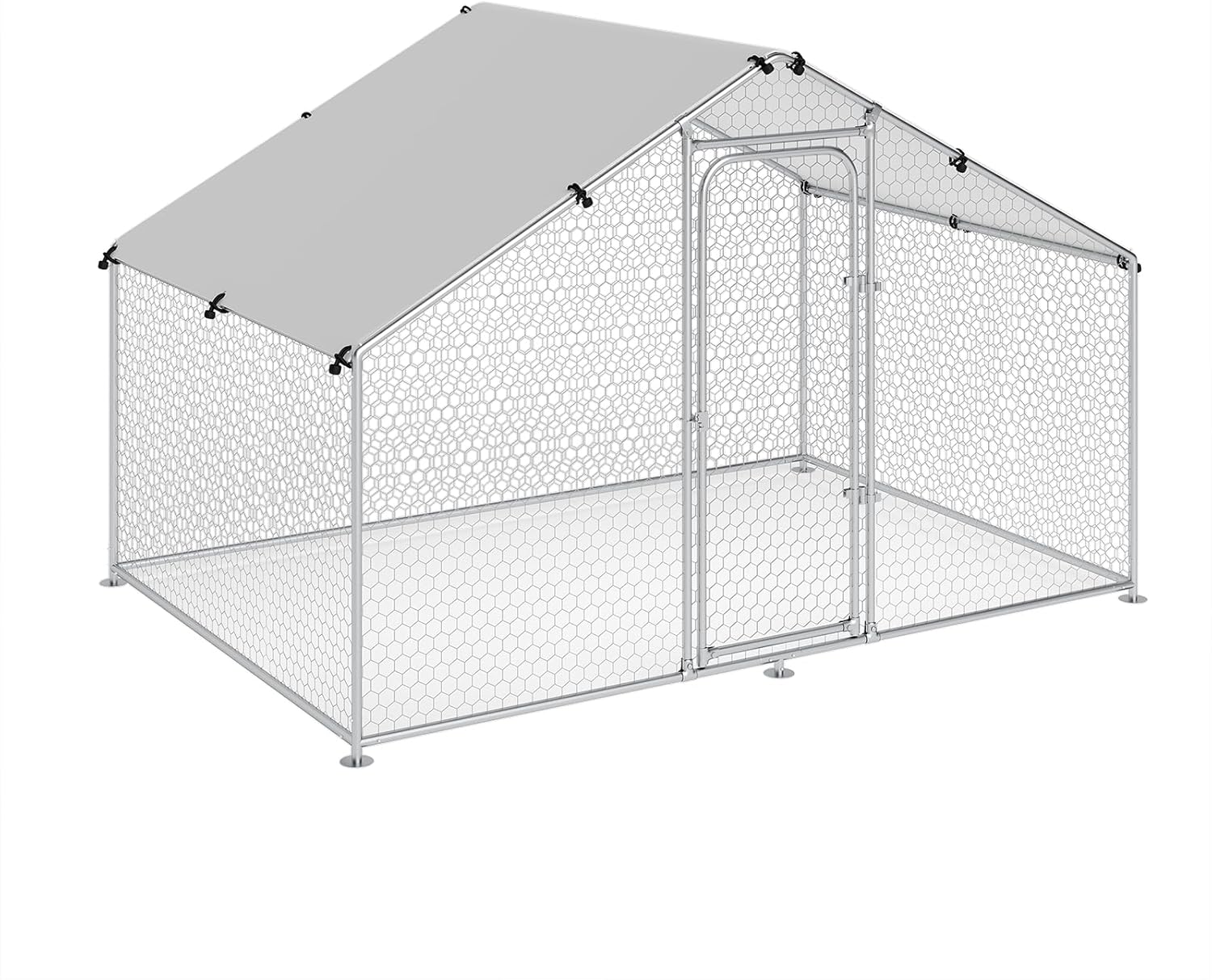 Large Metal Chicken Coop Walk-in Poultry Cage Chicken Run Pen Duck House with Waterproof and Anti-Ultraviolet Cover for Outdoor Farm Use Spire Roof(10' L x 4.9' W x 6.4' H)