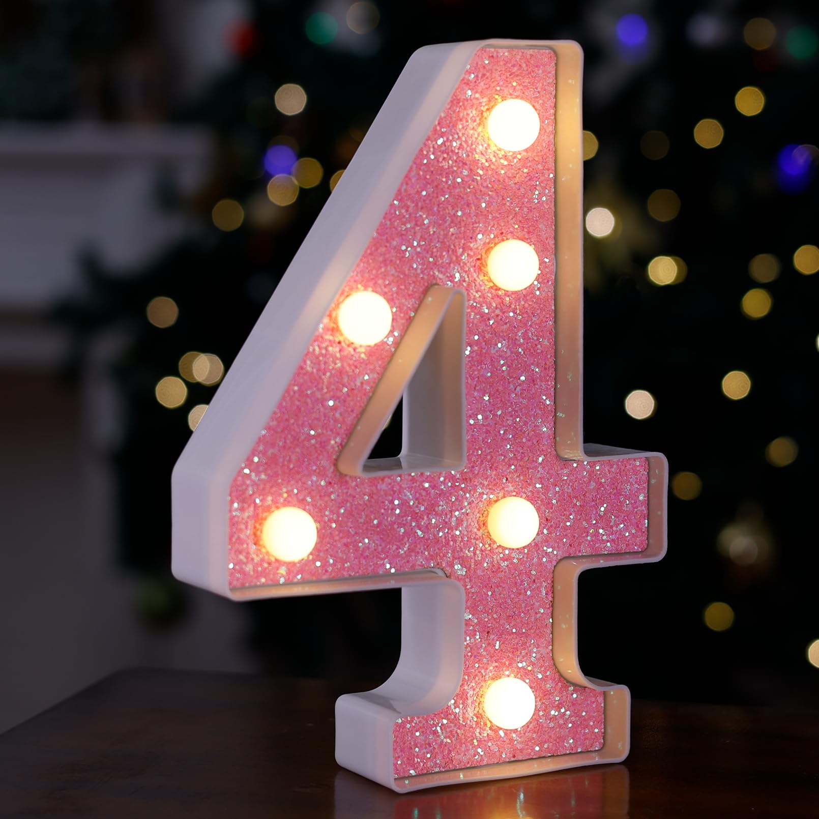 Marquee Light Up Letters, Pink Glitter LED Letter Lights - Number 4