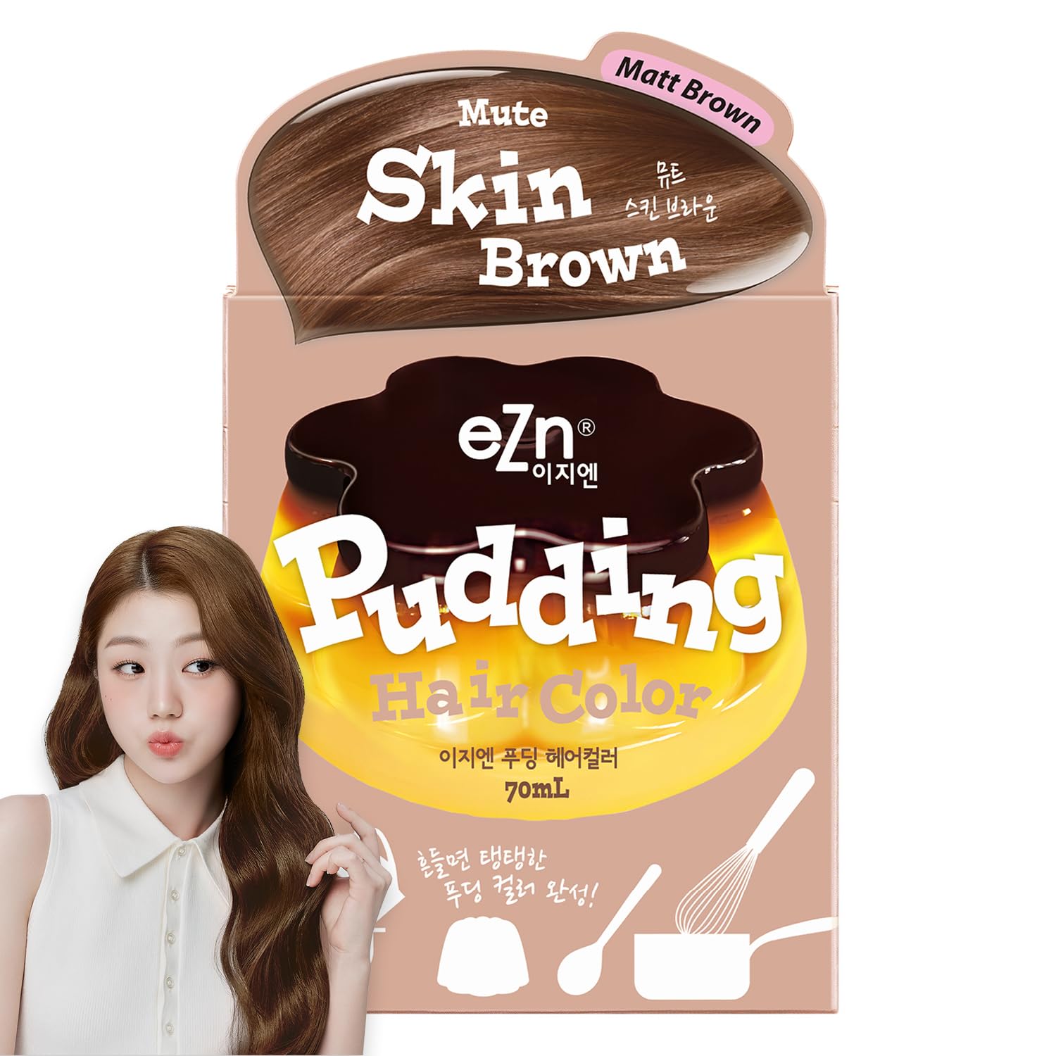 eZn Pudding Hair Dye for Sensitive Scalps – (Mute Skin Brown) | No-Drip, Ammonia-Free, Long-Lasting Semi-Permanent Hair Color with Keratin for Gentle