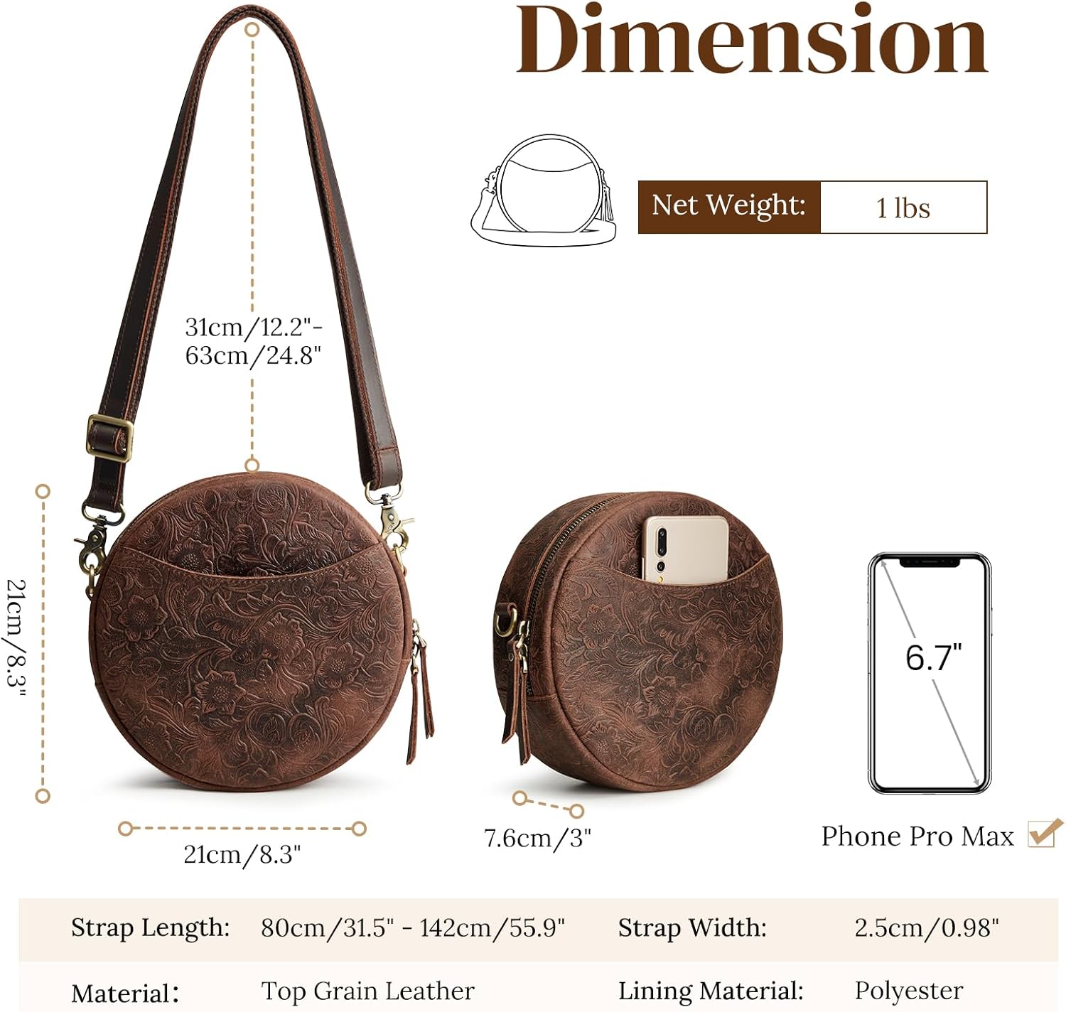 S-ZONE Leather Crossbody Bags for Women Trendy Circle Cross Body Shoulder Bag Designer Round Purses - Image 5