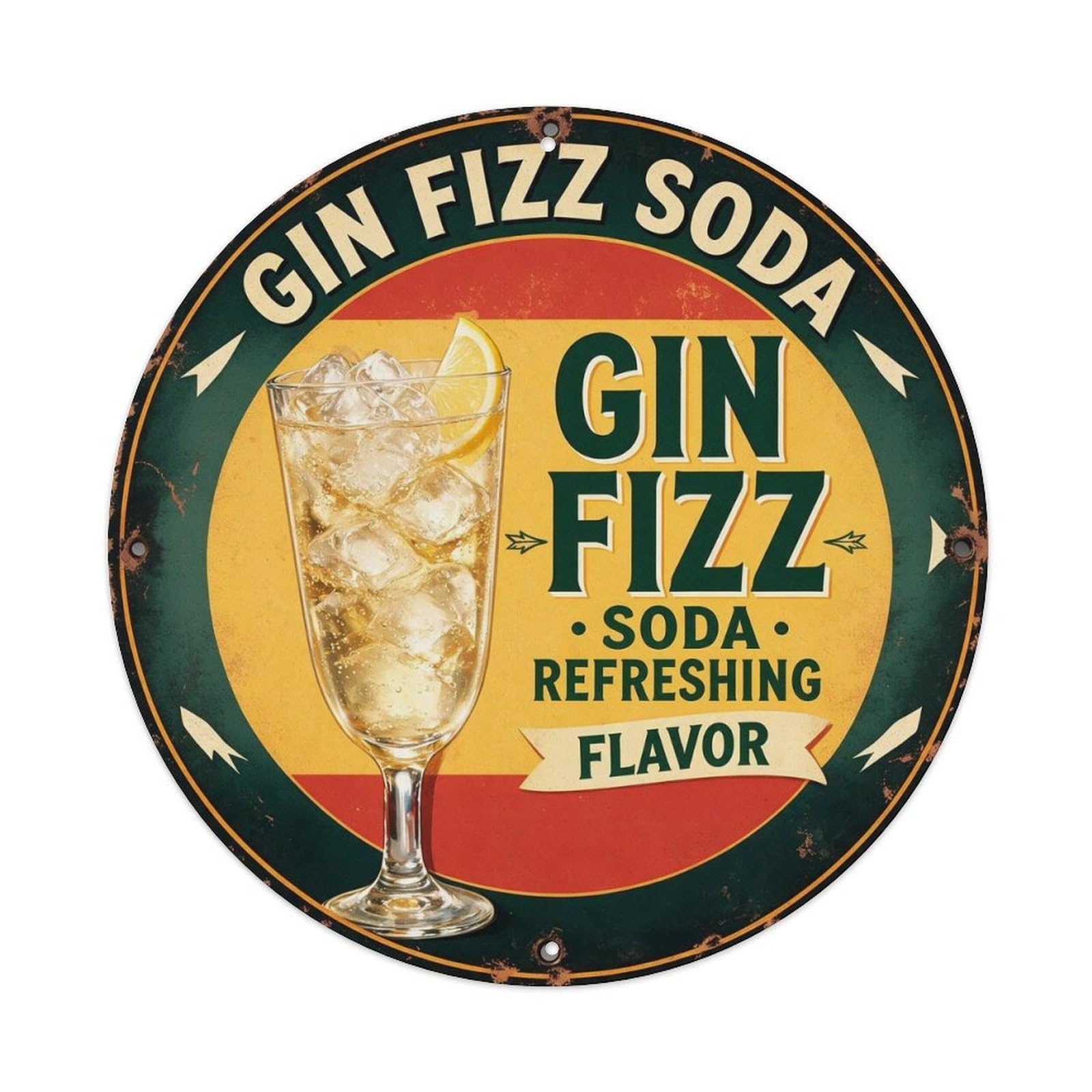 Gin Fizz Soda Refreshing Cocktail Metal Tin Sign Plaque