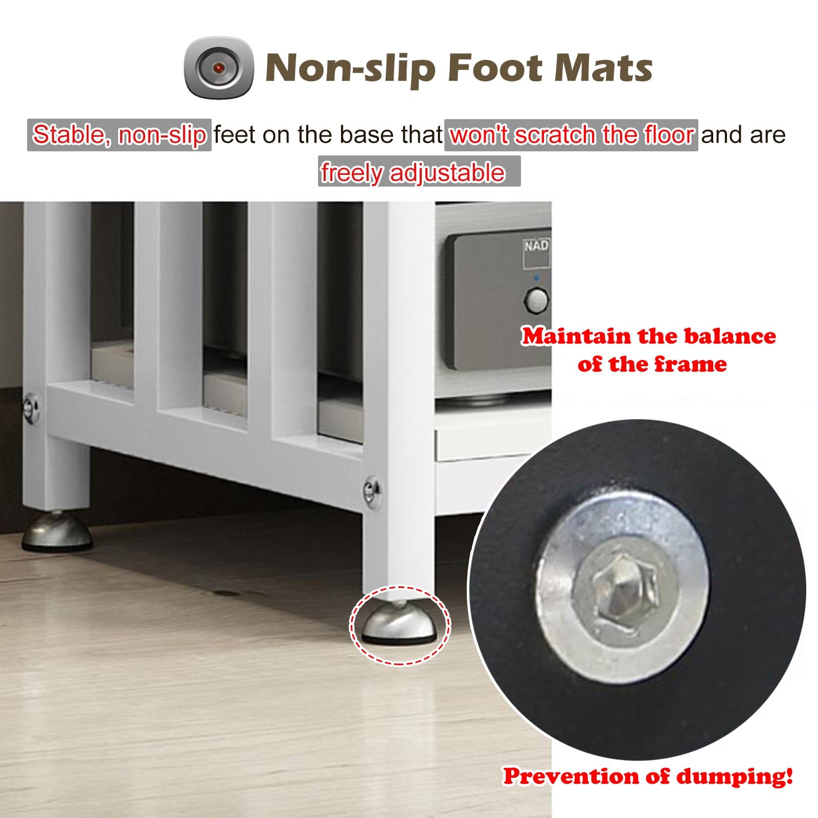 Soporte estéreo de suelo negro HiFi – Soporte de componentes de audio y vídeo ajustable de 100 cm de altura elegante estante de madera para el hogar y la oficina, perfecto para la nización del sistema