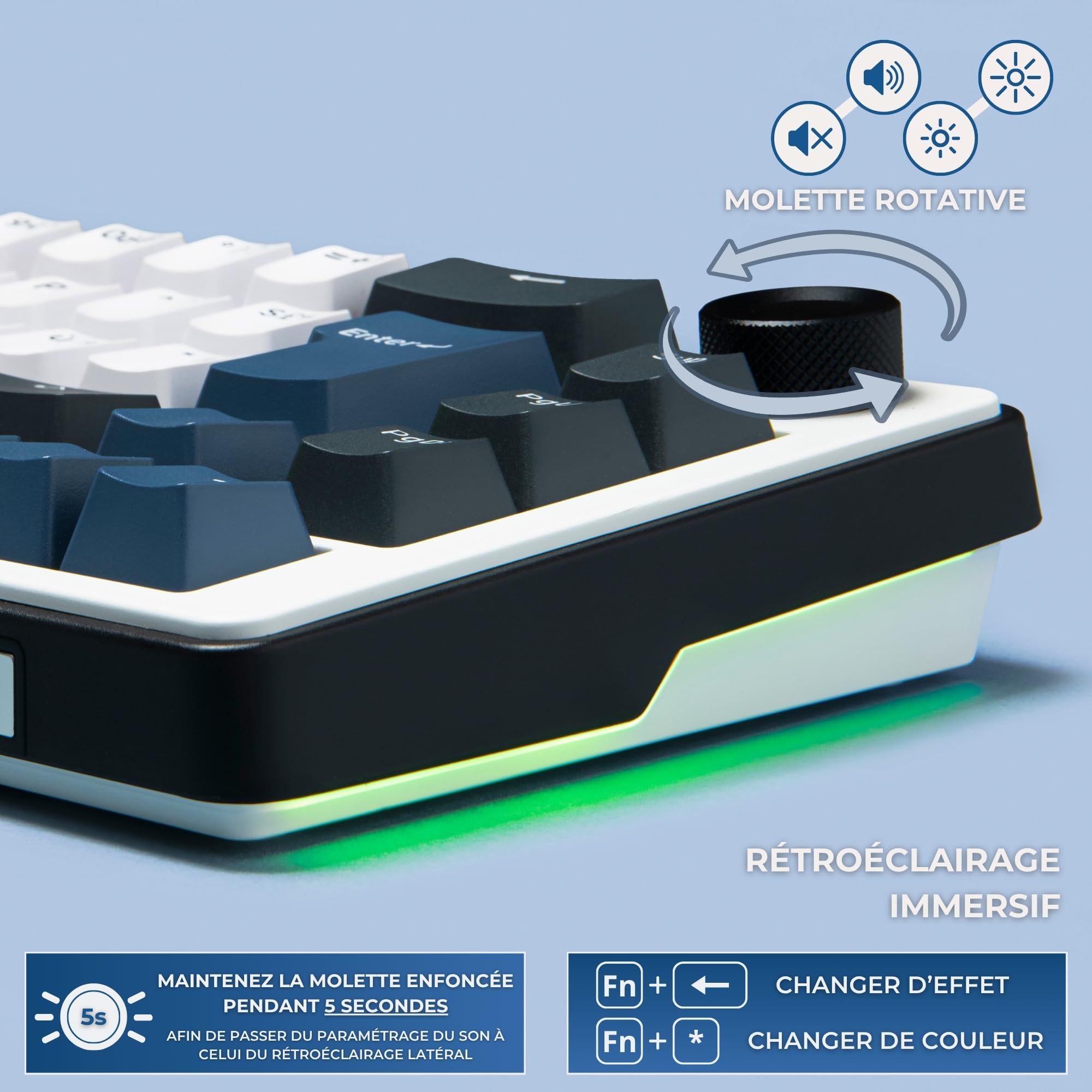 The G-Lab Keyz Elite 200 BW - Tastiera Gamer senza fili meccanica | Formato 65%, Interruttore Hot Swap Prelubrificato, 100% Custom, AZERTY FR