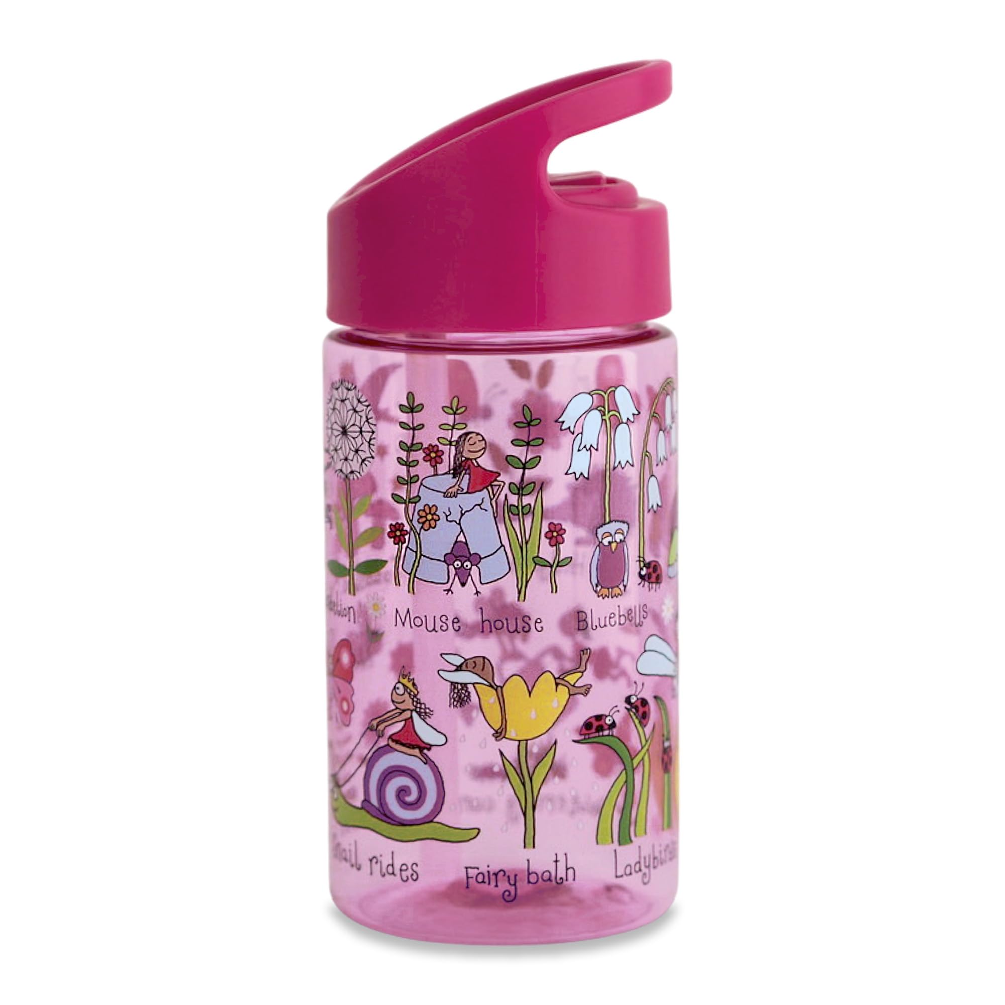 Tyrrell Katz Kids Secret Garden Printed Flip Top Drinking Bottle in Green with Straw - Dishwasher Safe Lightweight Children's School Water Flask - 400 ml