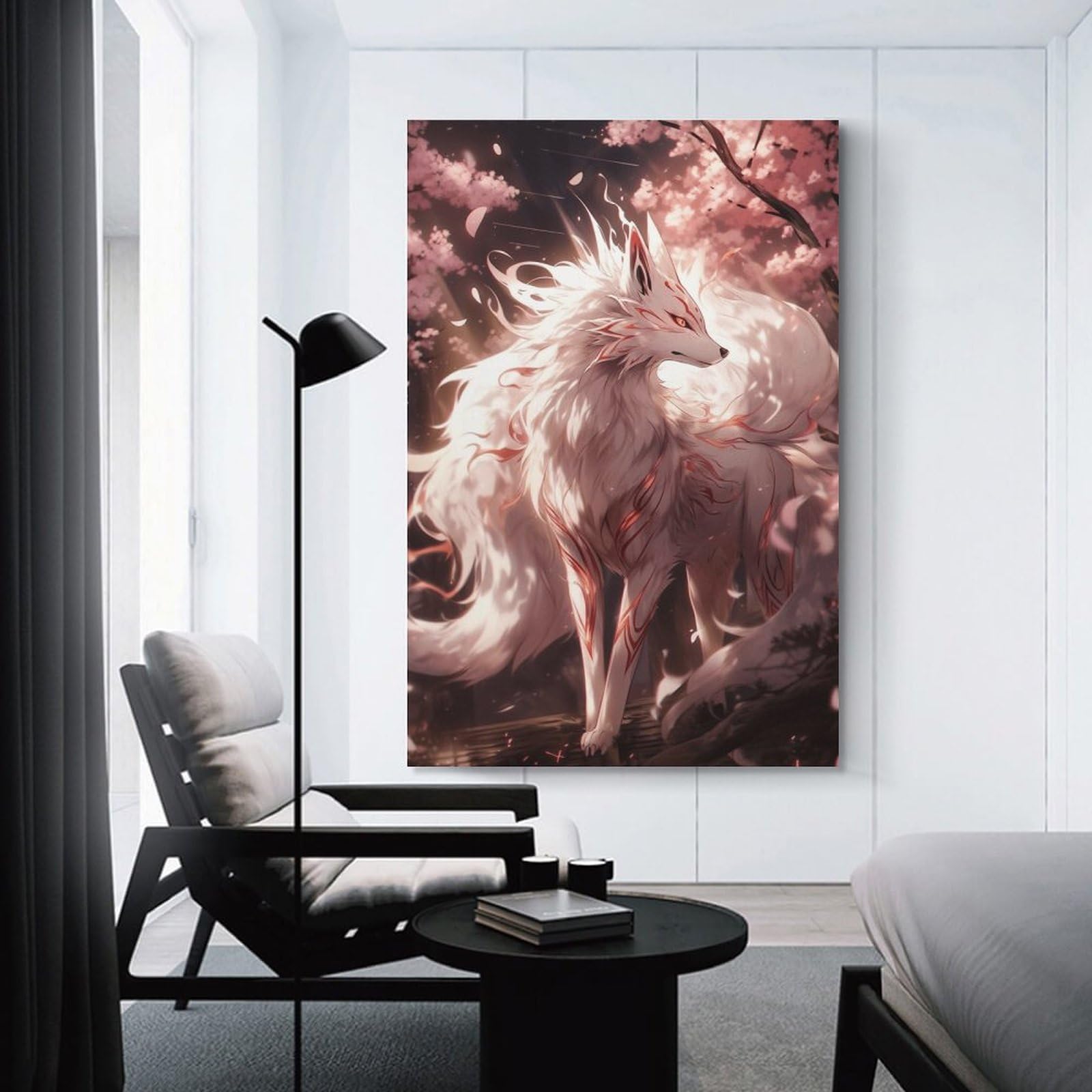 Junmoney Unframe-Style-21 Hanging Wall Art Fox Spirit In Cherry Blossom Forest, 12X18inch(30X45cm), For Entryway, Lounge Links Or Small Walls, A Neat Decor Update For Hallways