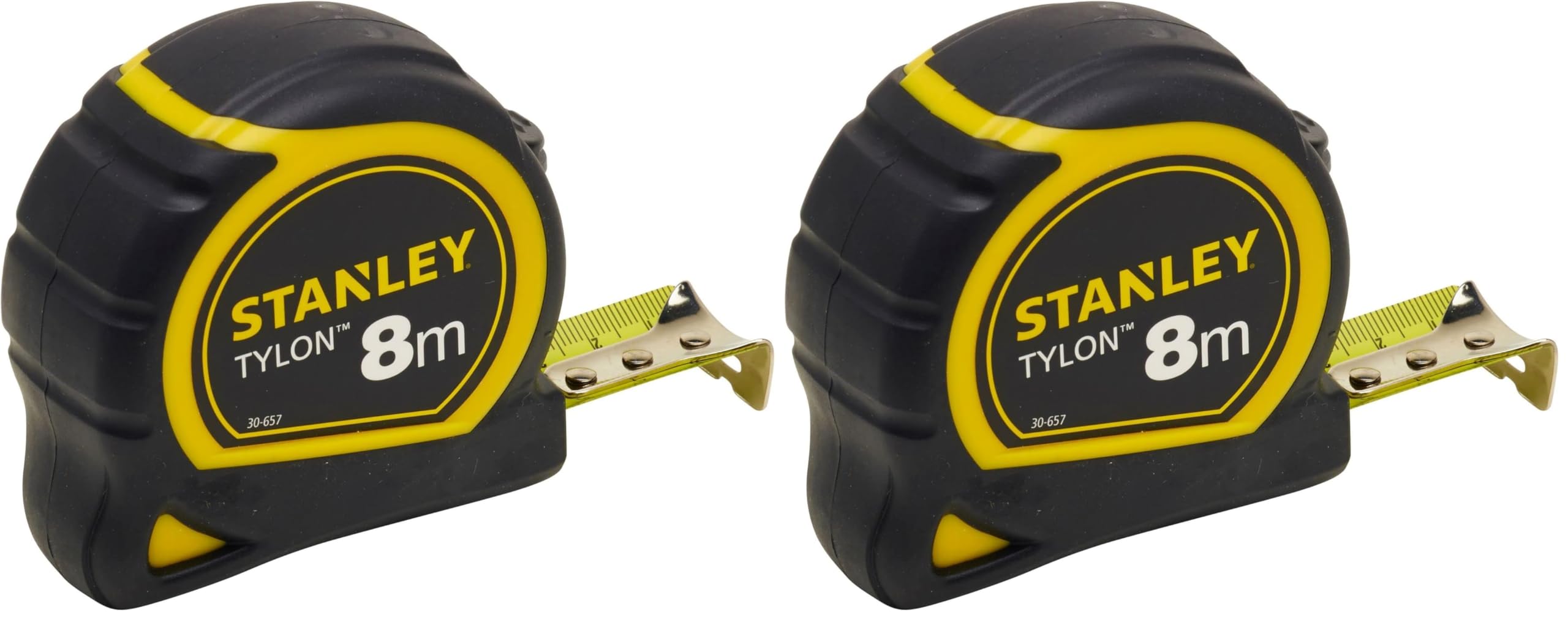 STANLEY Maßband Bandmass Tylon 1-30-657 (8 m, Tylon-Polymer Schutzschicht, verschiebbarer Endhaken, Kunststoffgehäuse) (Packung mit 2)
