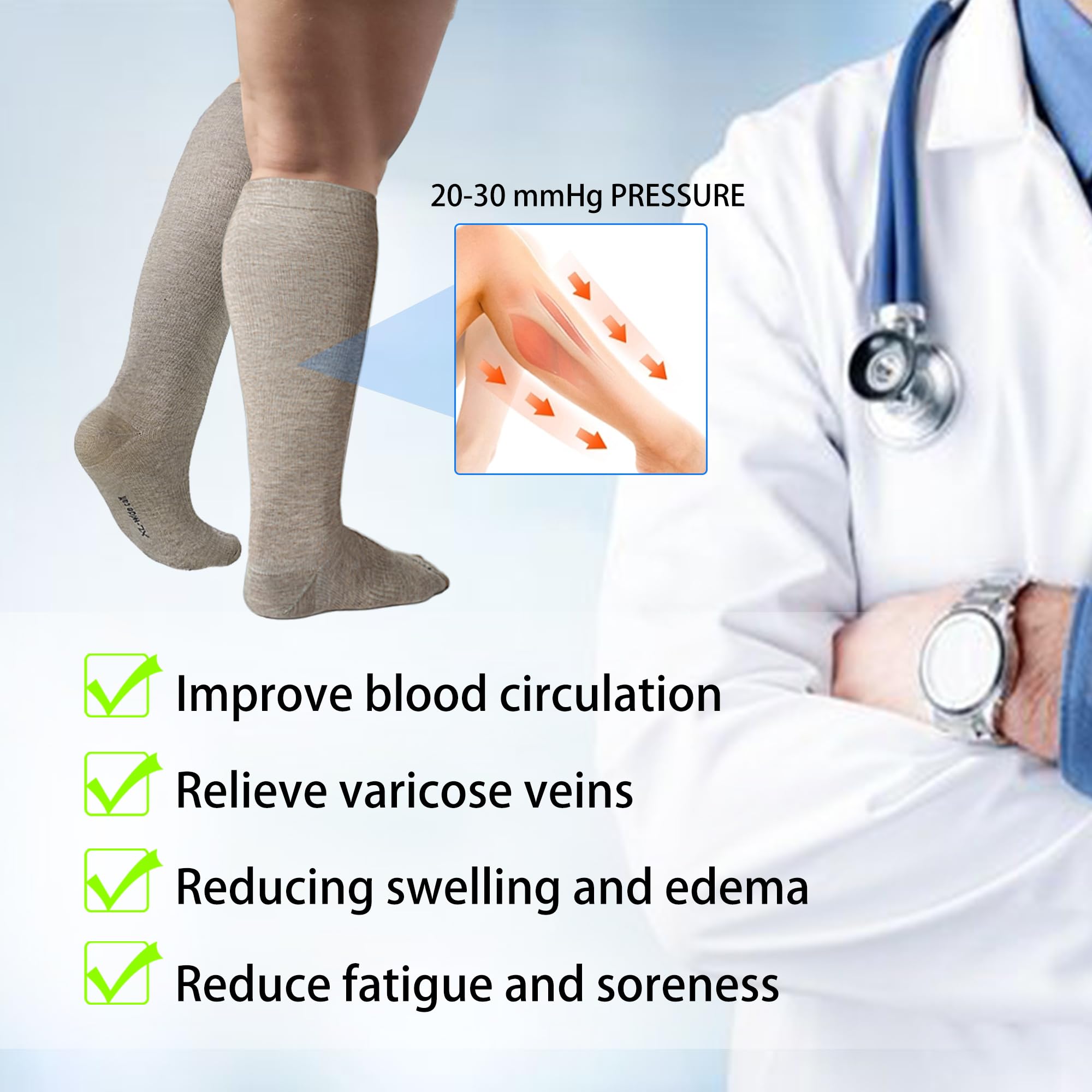 LEVSOX Viskose-Kompressionssocken aus Bambus für Schwangere, 20–30 mmHg, kniehoch, niedliche Herrensocken für Reisen