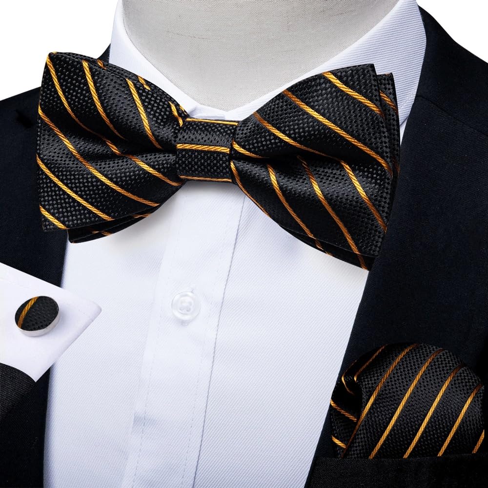 JFDBGU Pre-tied Bowtie Classic Wedding Bow Tie Cufflinks Set for Party Silk Striped Knot Gift Man's Accessories
