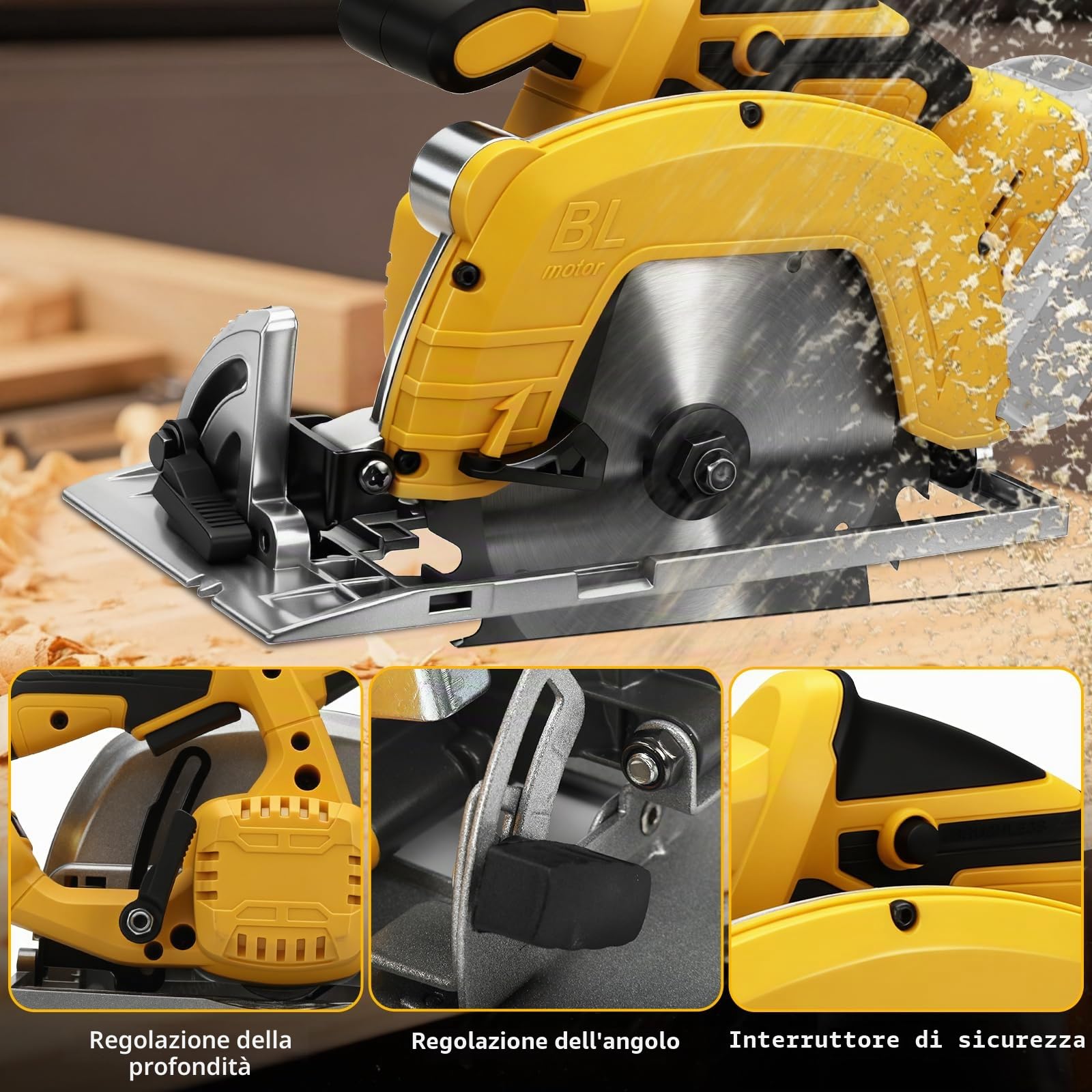 Roadtime Sega circolare a batteria da 7 pollici per batteria DeWalt da 20 V (senza batterie), mini sega circolare manuale professionale con 1 lama per sega per legno, ideale per legno, metallo morbido