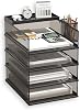 5 Tier Stackable Letter Tray Office Desk Paper Organizer File Trays, Desktop Holder for Paper Letter Accessories with Pen Holder (4)
