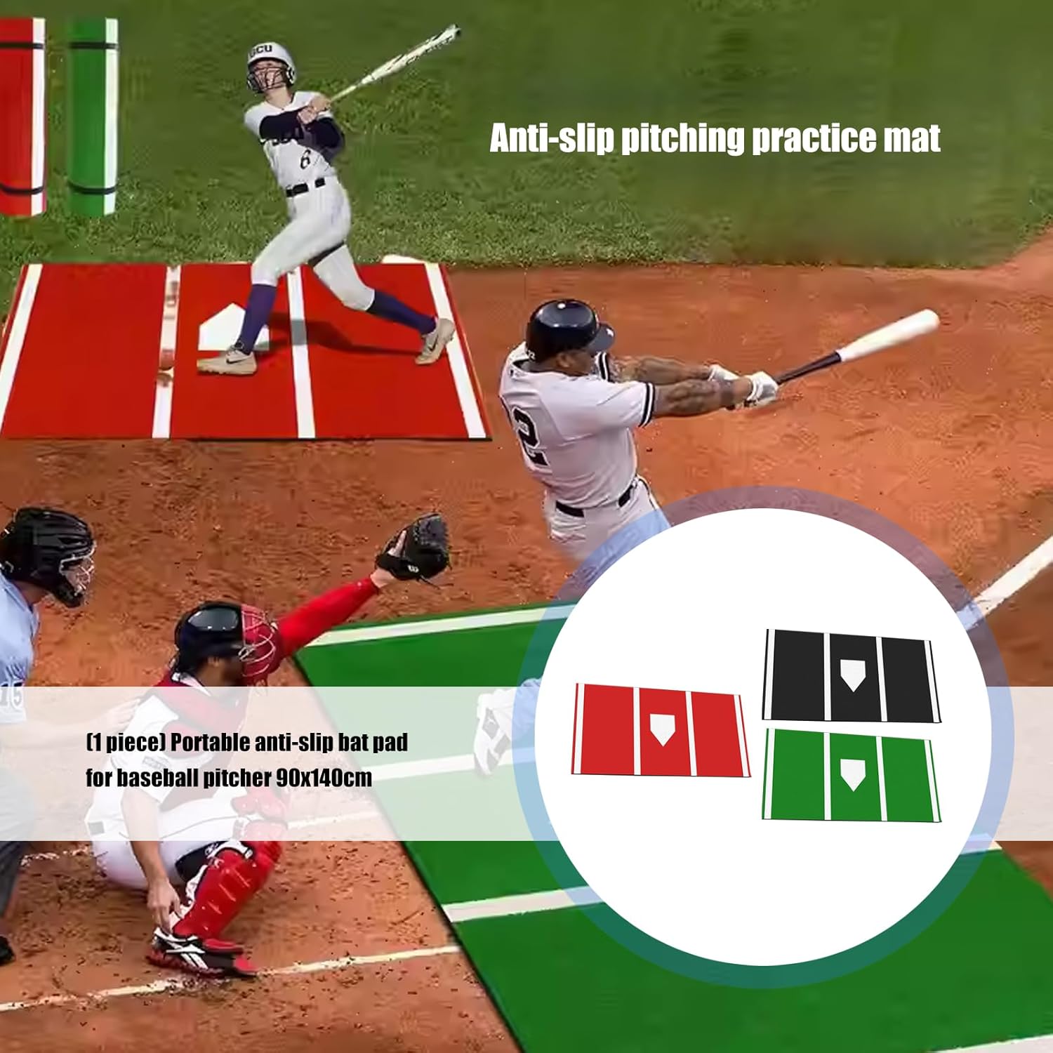 Flexible Backing Picks Pitcher's Mat 90x140cm for Baseball Baseball Training with Professional Plan and Not Slip Face Transportable Tone Mat