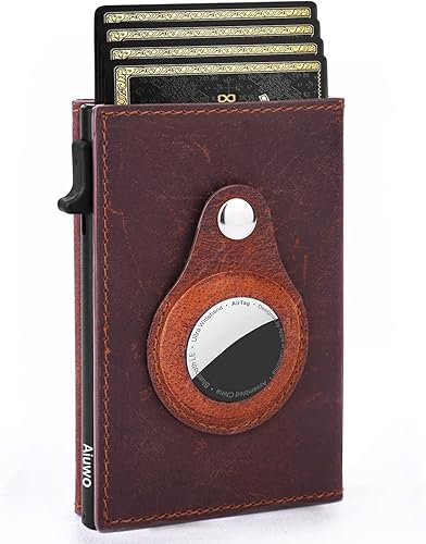 Aiuwo AirTag Wallet for Mens Wallet,Card Holder for AirTag,Smart,RFID Blocking,Slim Wallet for Front Pocket-8-12 Card Capacity (Genuine leather,