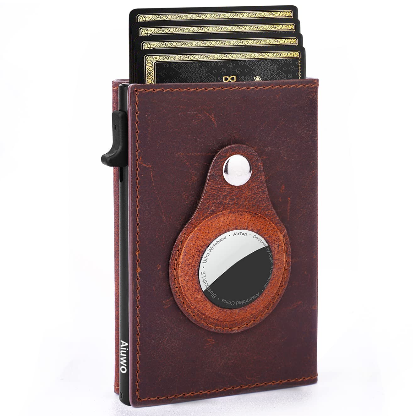 Aiuwo Airtag Wallet for Men,Mens Wallet Card Holder,Smart,Slim,Minimalist Wallet,Credit Cards Holder RFID Blocking Wallet (Airtag Wallet, Crazy Horse