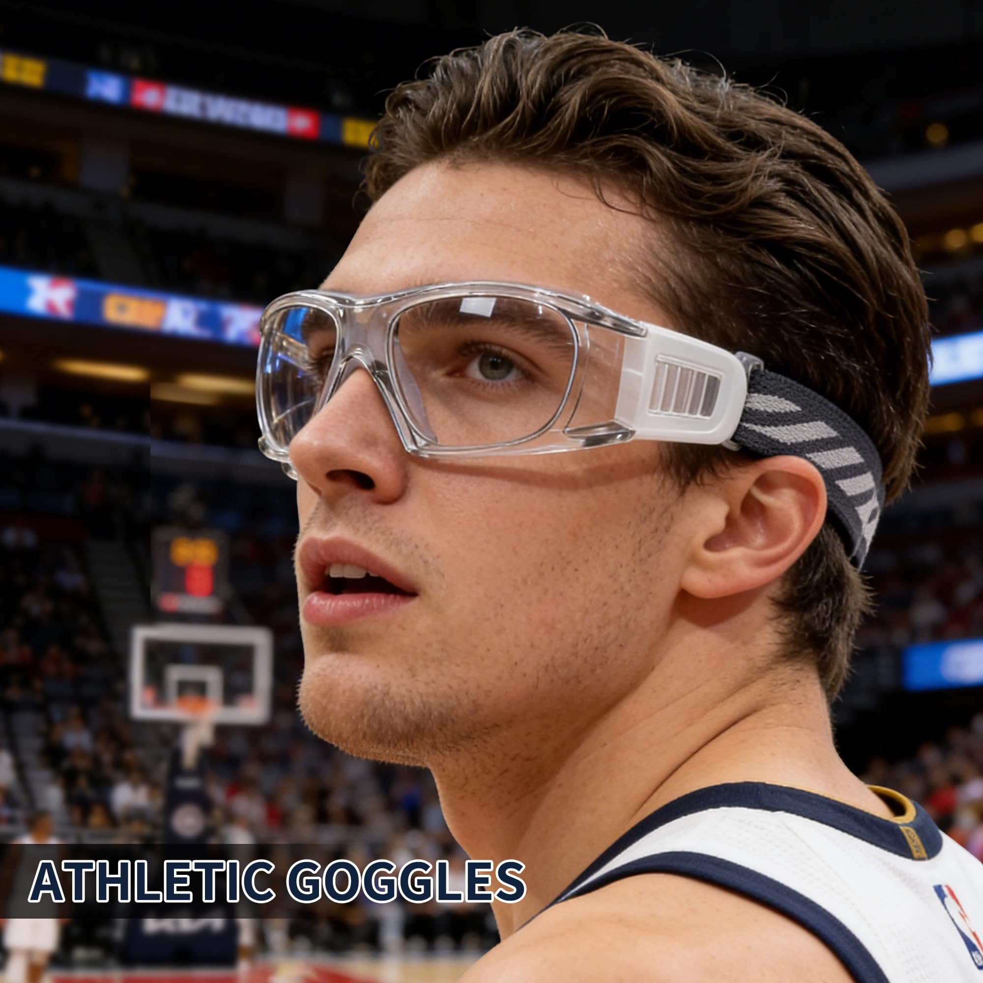 SooGree Okulary sportowe dla mężczyzn kobiet koszykówka piłka nożna sporty przeciwmgielne wstrząsy kolizja okulary przenośne okulary (przezroczysta ramka, biała podkładka)