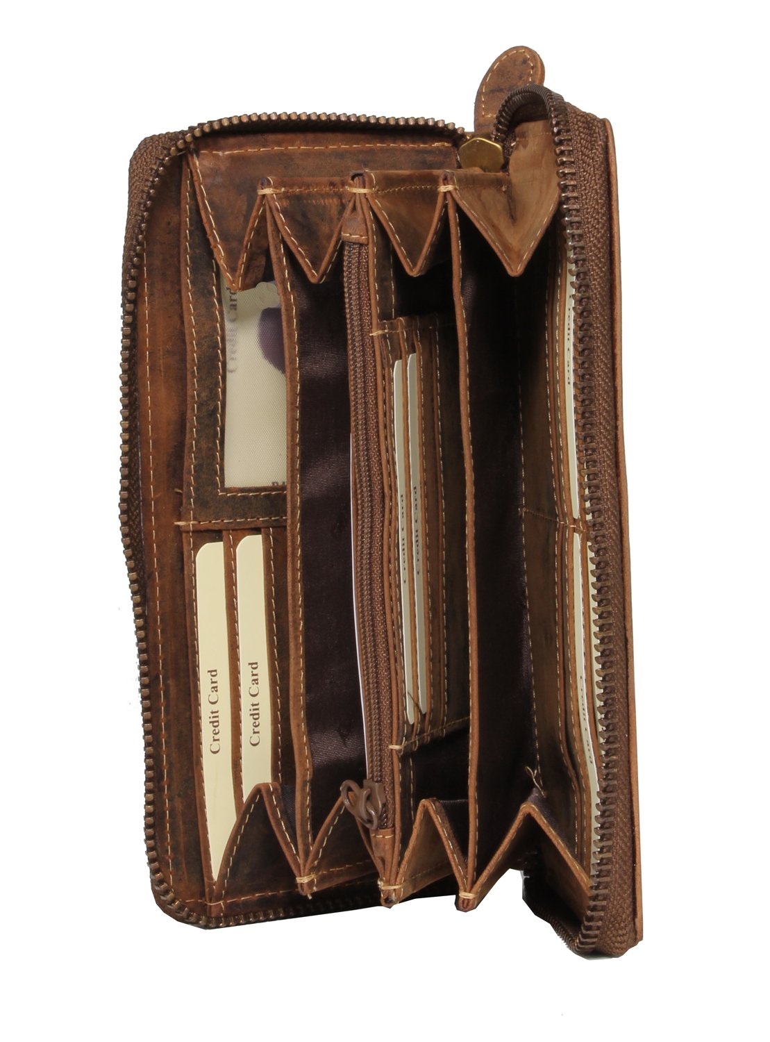 Greenburry Vintage Damen Geldbeutel Leder Geldbörse braun | 19 x 2,5 x 10 cm