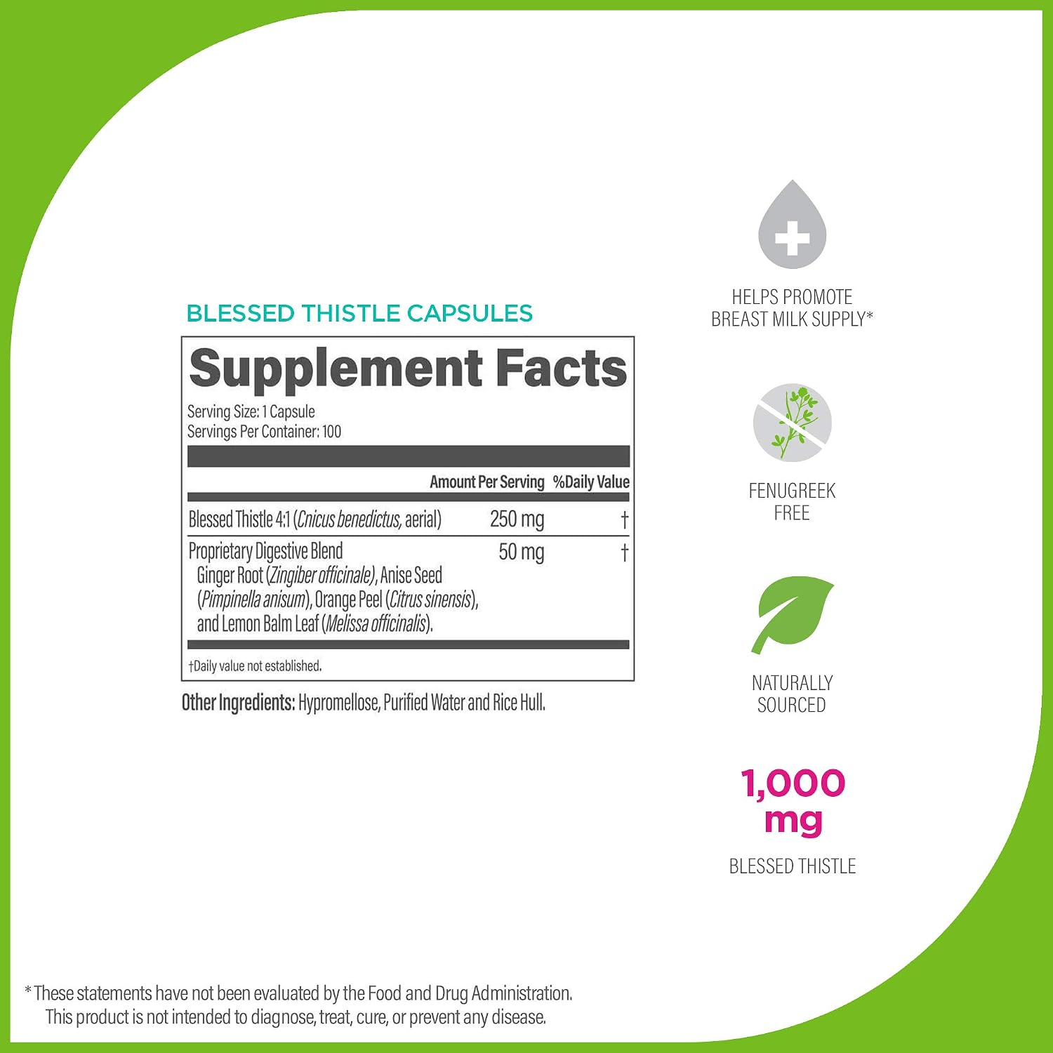 Upspring Milkflow Breastfeeding Supplement Capsules with Blessed Thistle | Lactation Supplement to Promote Healthy Breast Milk Supply | 100 Capsules