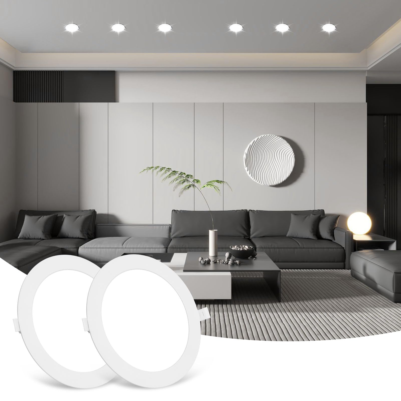 Bellanny LED Recessed Ceiling Lights, 9W 810LM 6500K Cool White Spot Lights, 1.1cm Ultra Slim Downlights for Living Room Kitchen Bulkhead Porch Bedroom Office （ 2 Packs ）