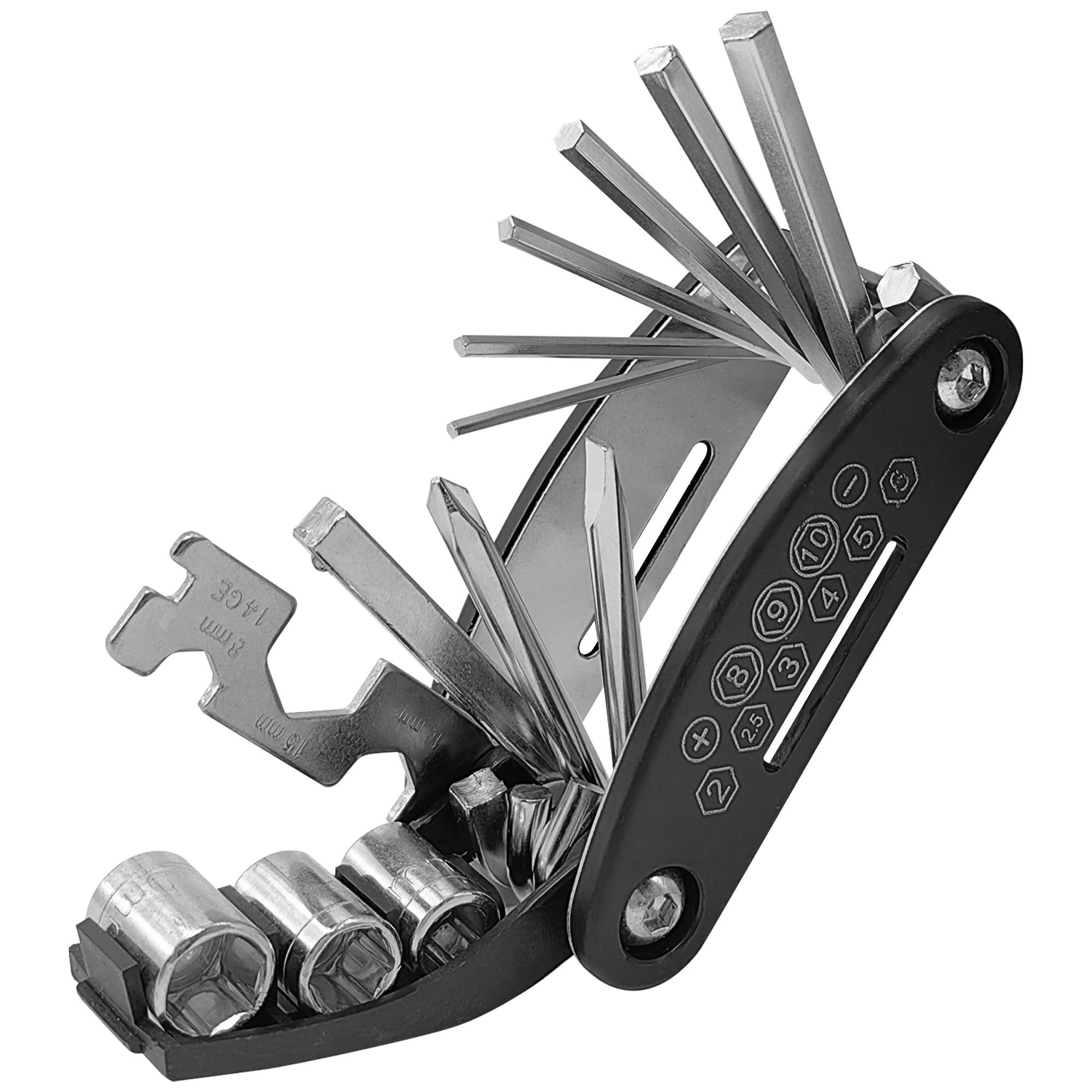 Musiin 13 in 1 Gitarren Multitool, tragbares Werkzeug für Akustikgitarre,Bass,kommt mit 6 Größen von klappbaren Inbusschlüsseln, Schraubendreher, drei Größen von Steckschlüsseln und anderen Werkzeugen