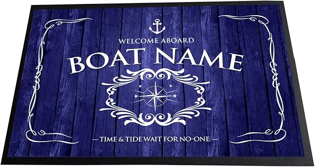 Artylicious Personalised Boat Mat - Narrow boat, sailboat, yacht, barge floor mat nautcial Blue compass 60 x 40cm mat