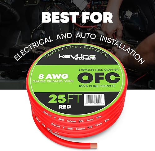 Miniatura 2 de Cable de calibre 8, rojo de 25 pies, cable de amplificador de calibre 8, cable de batería, cable de altavoz marino, cables solares para remolque de