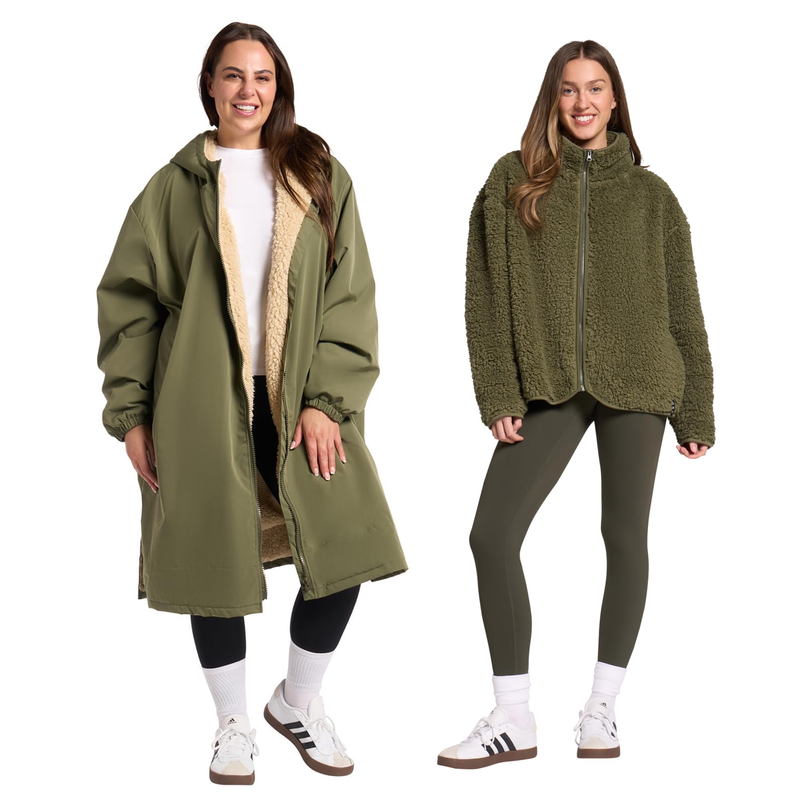 OHS Women's 2 Piece Changing Robe & Teddy Fleece Co-Ord Set - Khaki - S/M