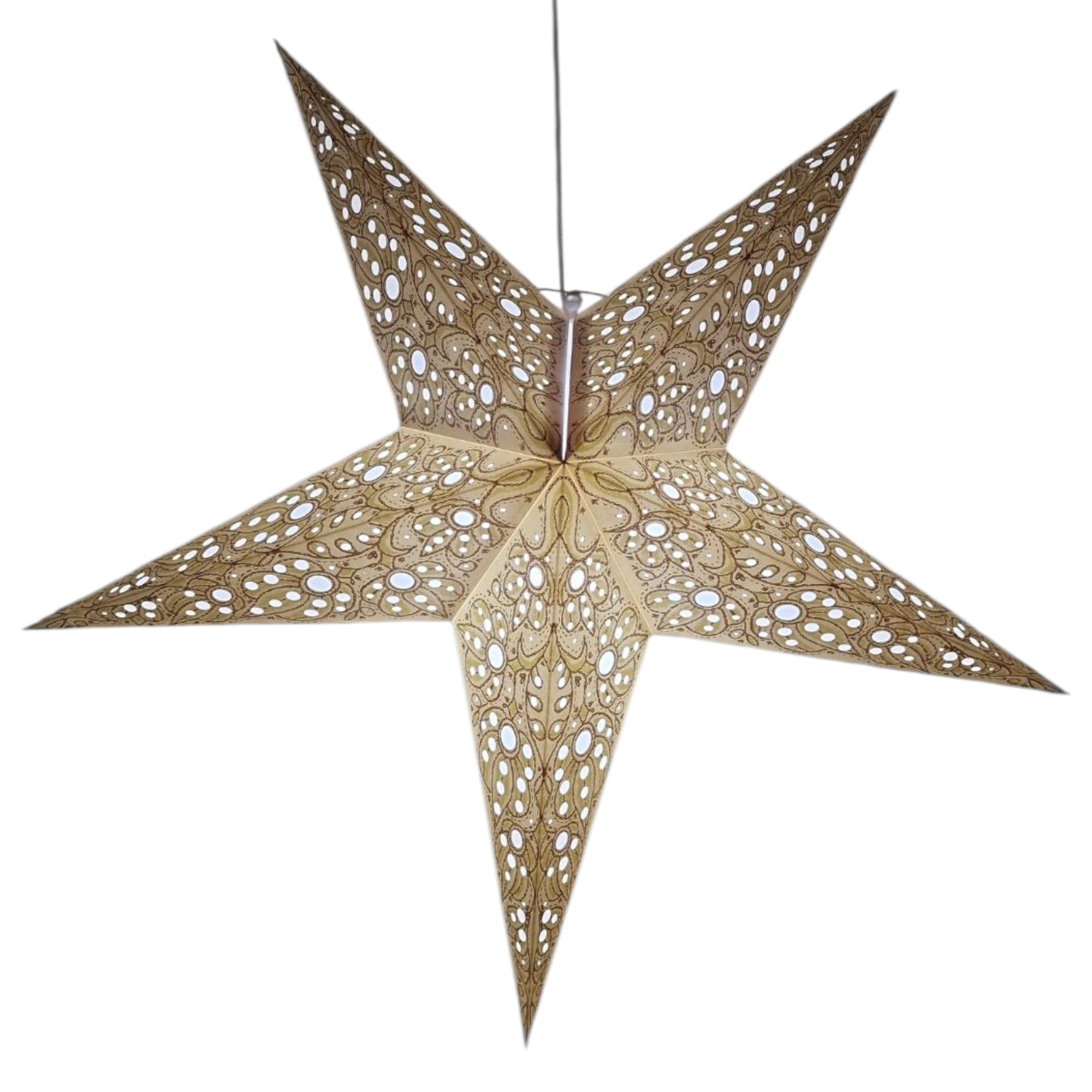 YEPSIO Lantern Lampshade Paper Star Light Shades Large 60cm Hanging Decorations for Christmas Wedding Home Decoration Birthday Party Foldable 5 Pointed Star (Flowers, White, Grey) — image 1