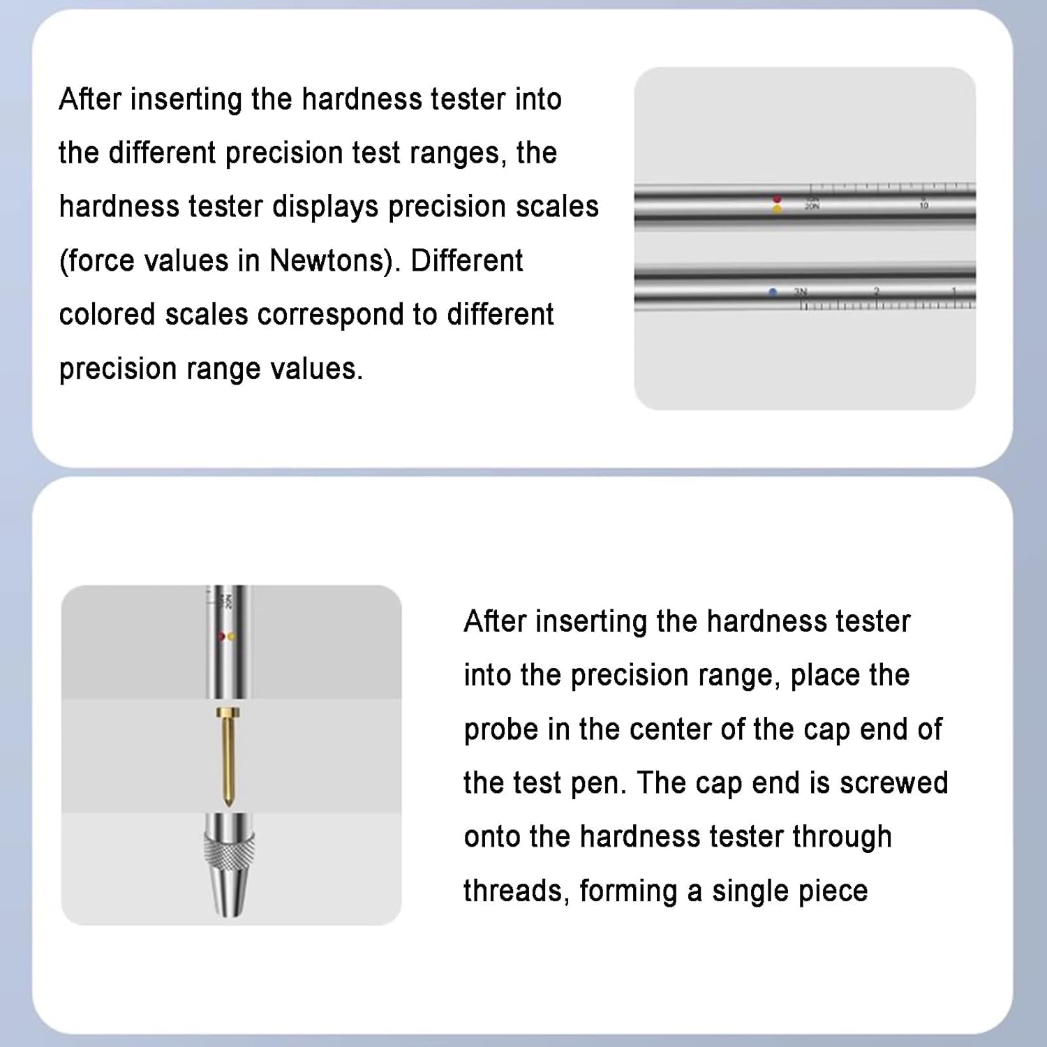 Newton Hardness Test Pen, Surfaces Scratch Test Pen, with 3 Ranges - Blue Mark 0-3N/red Mark 0-10N/yellow Mark 0-20N, 3 Probes To Choose From, for Coatings Plastics Wood Metal Materials ( 0.5mm)