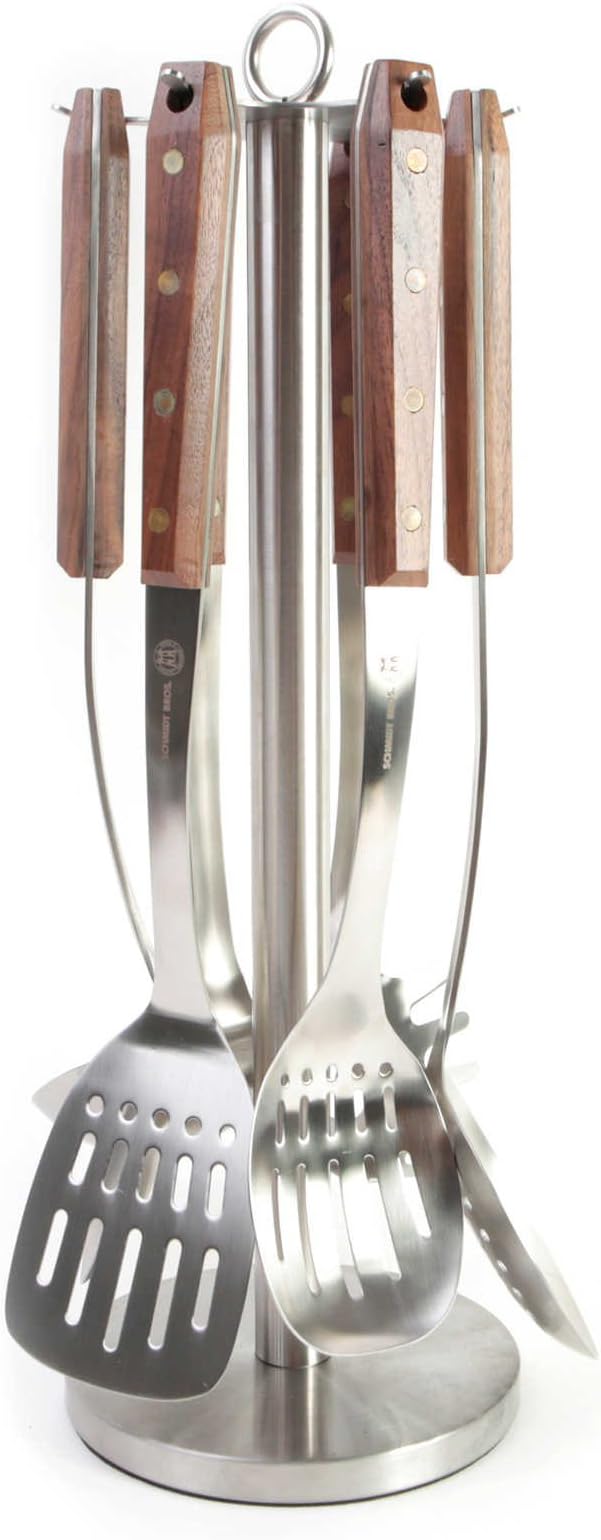 Schmidt Brothers Kitchen Brass Walnut 7 Piece Set w/Holding Stand