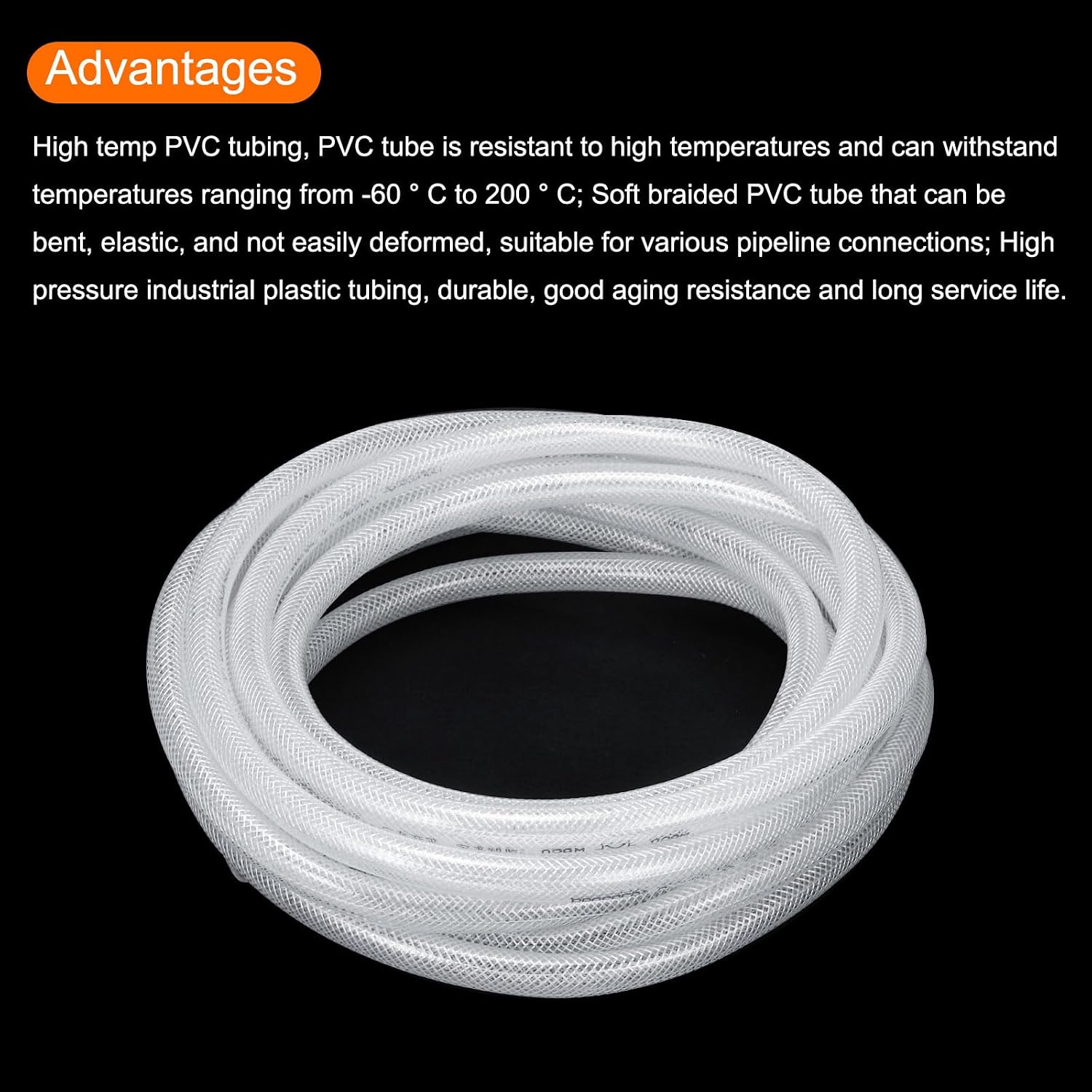 MECCANIXITY Braided Clear PVC Vinyl Tubing 1/2" ID 5/8" OD PVC Tube High Pressure Water Hose 25ft for Industrial Tubing, Pump, 12.7mm x 15.9mm