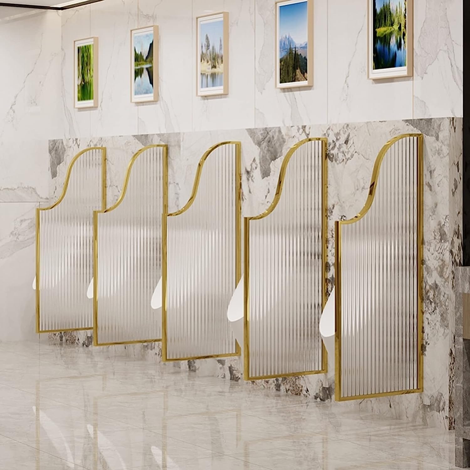 GLETSF Glass Room Divider Office Partition Tempered Glass Panels Table Dividers Panels Partitions,Wallmounted Urinal Partition Privacy Screen For Men'S Urinals Frosted Glass Pan-Gold-Partition*1