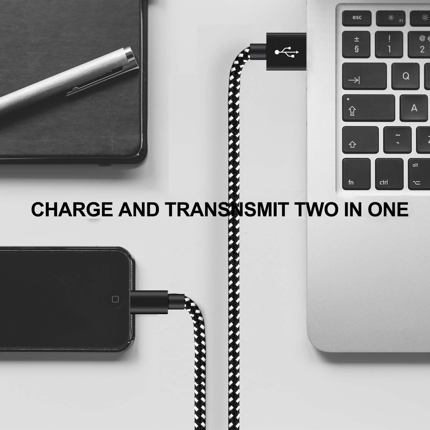 Buy 1 get 1 🔥 SHARLLEN iPhone Charger Cable Durable Lightning Cable 5Pack 6/6/6/6/6FT Long Nylon Braided USB iPhone Data Cable Fast Charging Cord Compatible with iPhone XS/MAX/XR/X/8/7/6/iPad/iPod (Black&White)