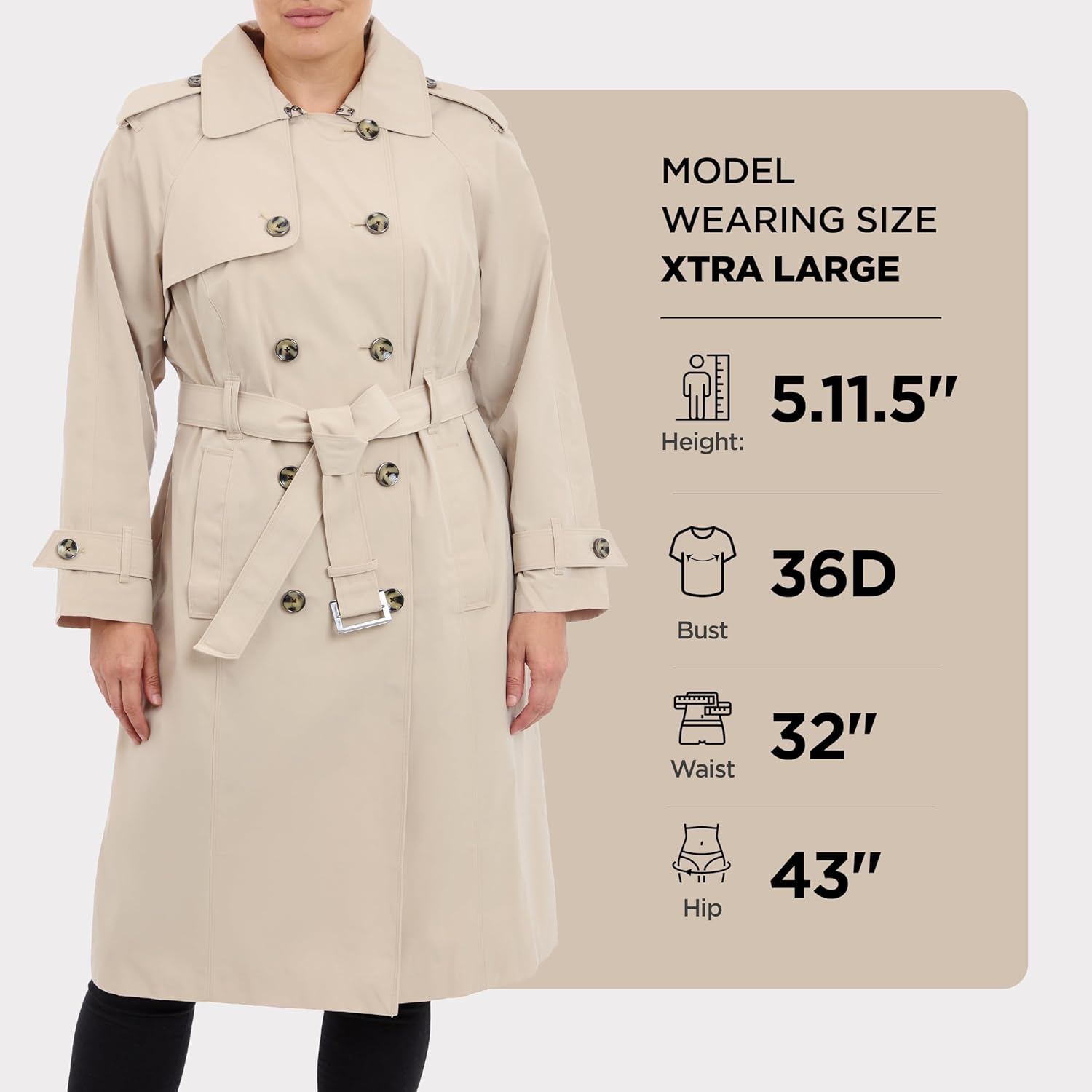 LONDON FOG womens Double-Breasted Long Trench Coat with Belt - Image 4