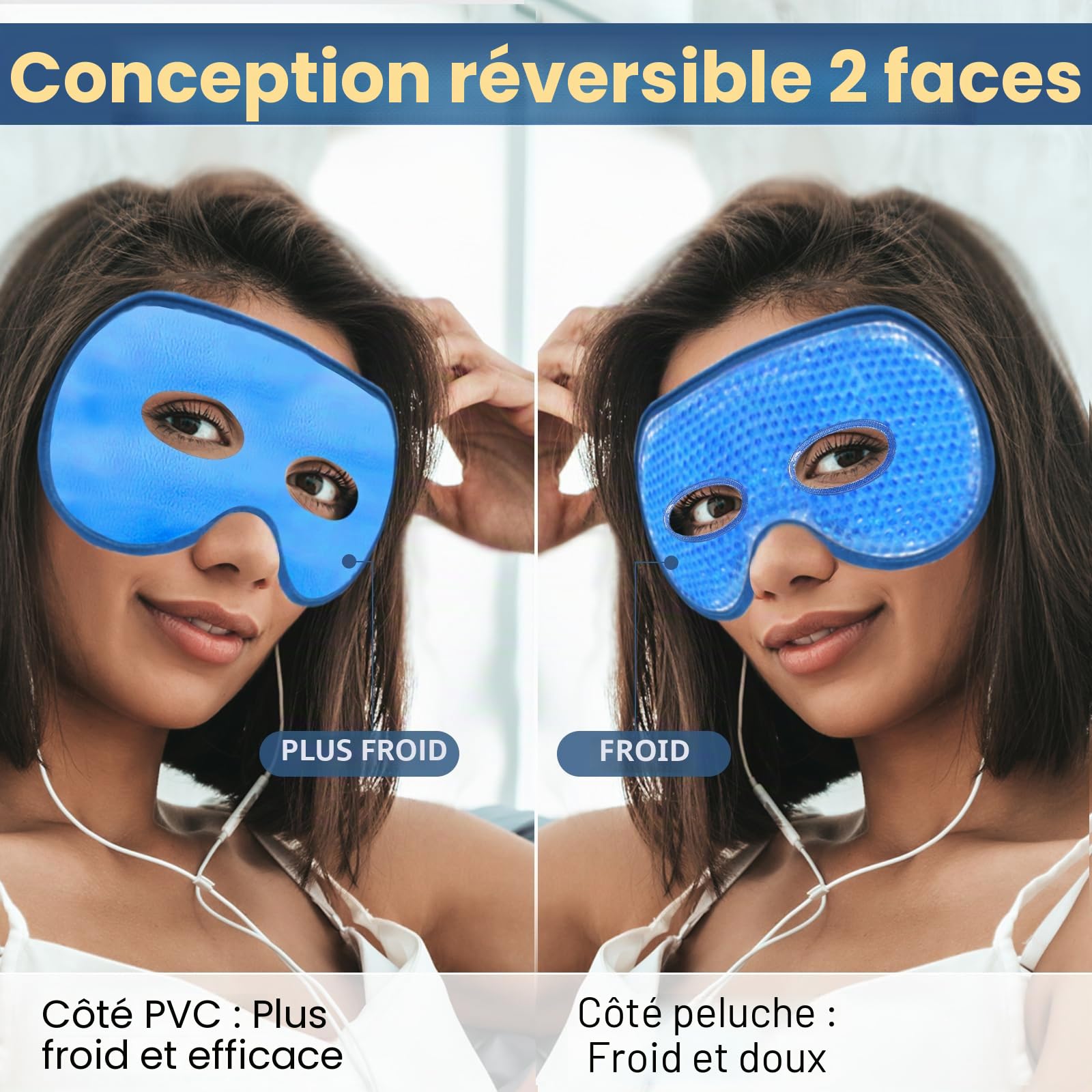 BeeVines Lot de 2 masques glacés en gel rafraîchissant pour yeux gonflés pour homme et femme, compression froide et chaude pour post-chirurgie, gonflements, allergies et migraines