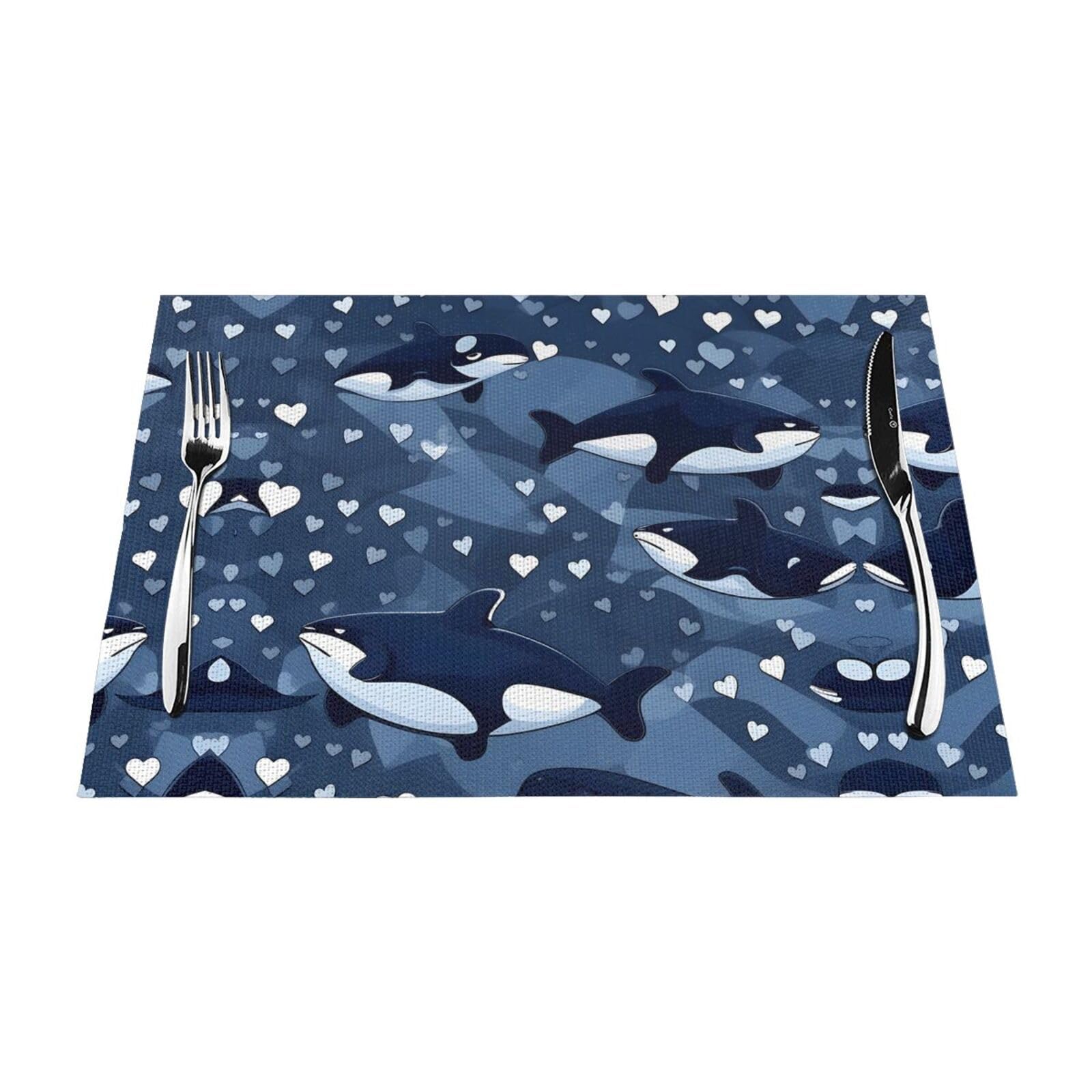 Set de table bleu imprimé épaulard tissé épais rectangulaire de qualité pour restaurant