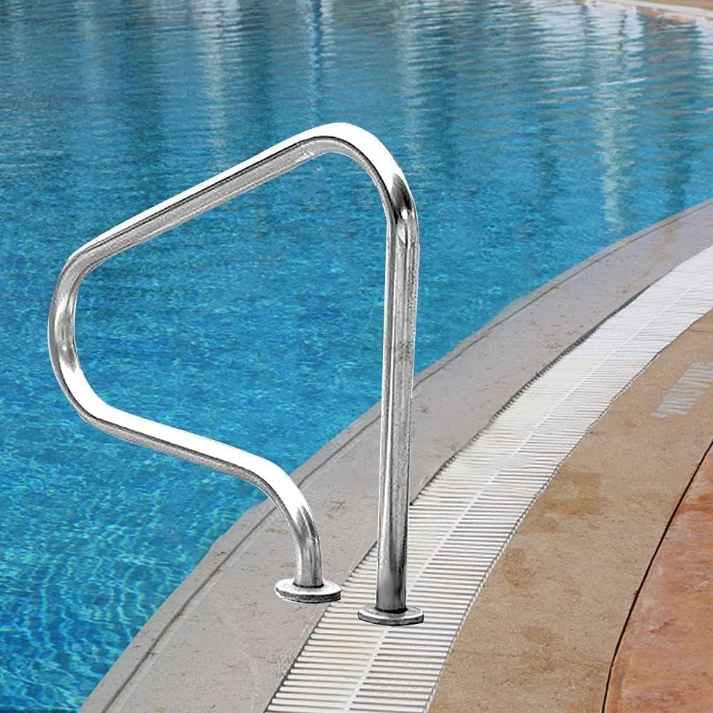 Swimming Pool Safety Hand Rail Inground Pools Handrails,Swimming Pool Handrails,3-Bend Pool Stair Rail,Ramp Ladder Stair Handrail, Safe and Non-Slip,Silver