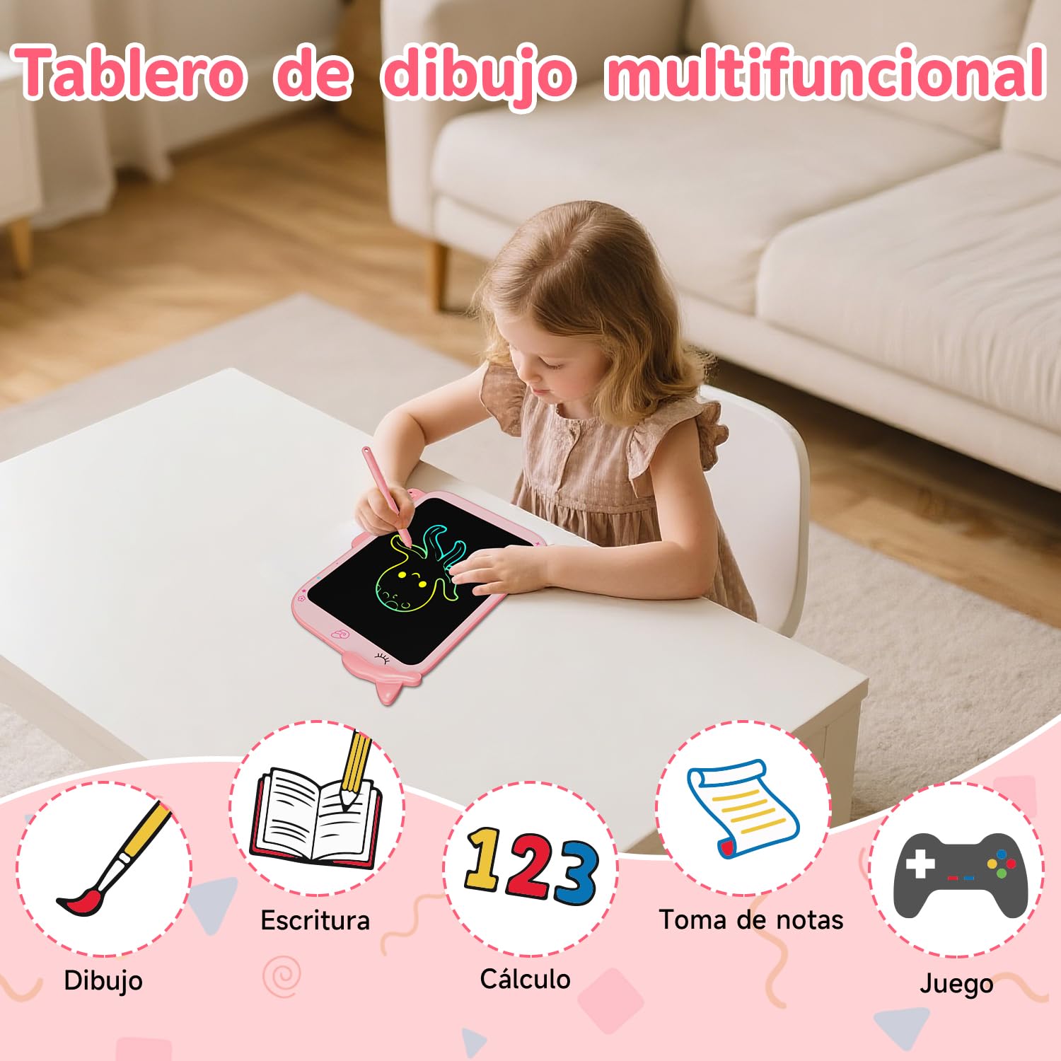 2026 Nueva 10 Pulgadas Tableta de Escritura LCD, Electight Portátil Tablet Escritura Pantalla Colorido Infantil con Borrable y Bloqueo Función, Reutilizables, para Notas, Memo, Escuela, Oficina (Rosa) — view 5