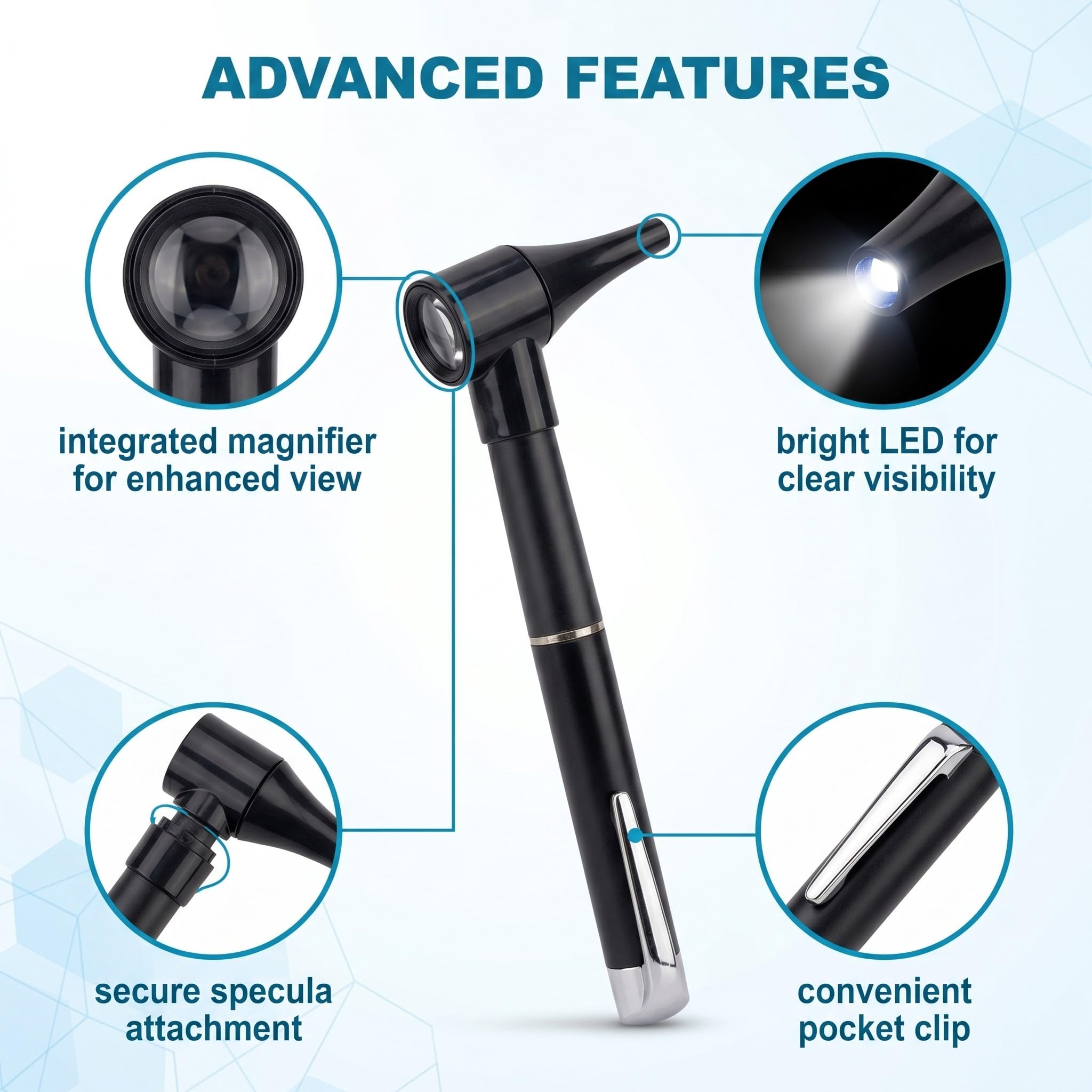 Mini Otoscope Oreille avec Grossissement et Lumière LED, Kit de Diagnostic Médical avec 5 Spéculums Auriculaires Interchangeables